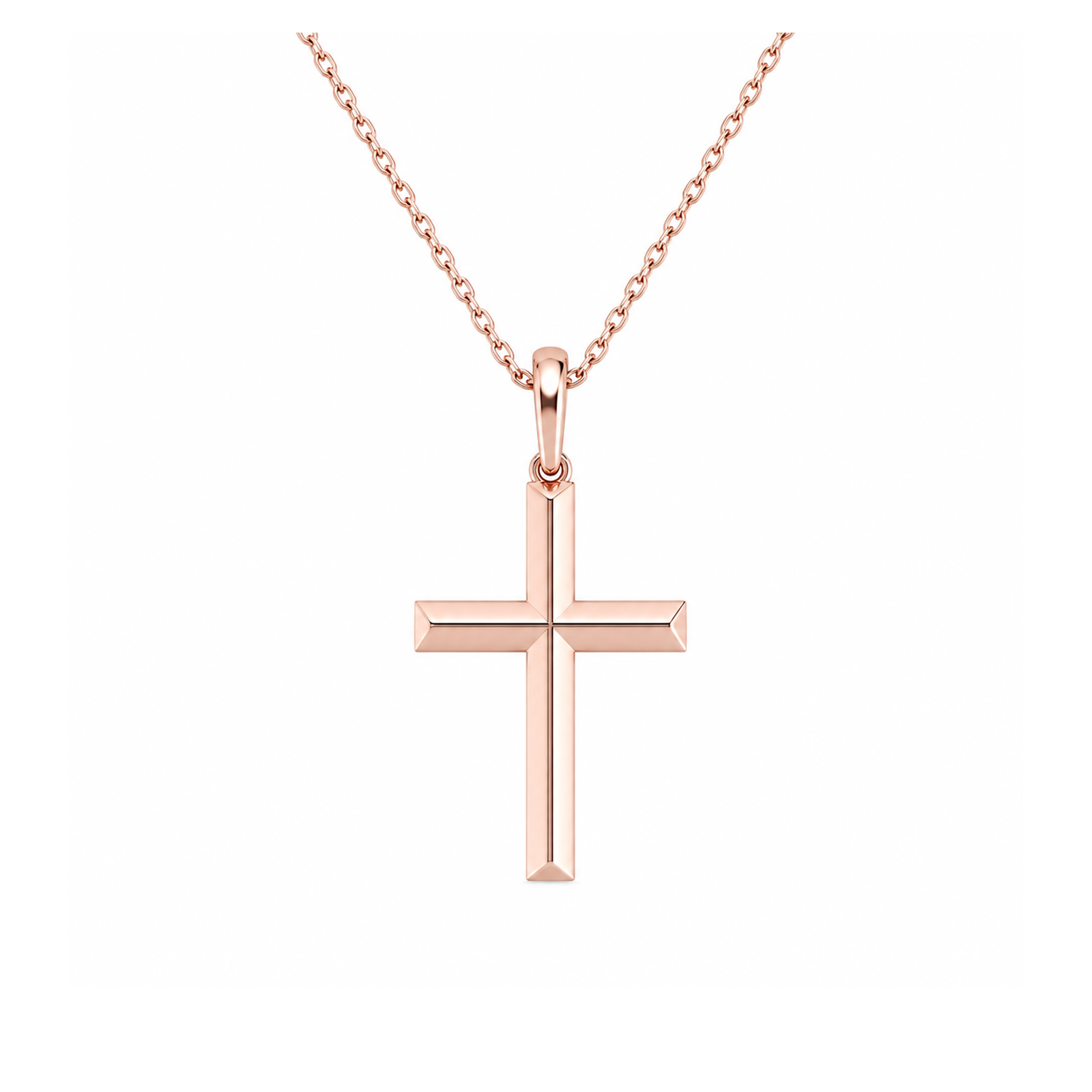 Laurel Beveled Edge Polished Cross Lab Grown Diamond Pendant Necklace in 14K Rose Gold
