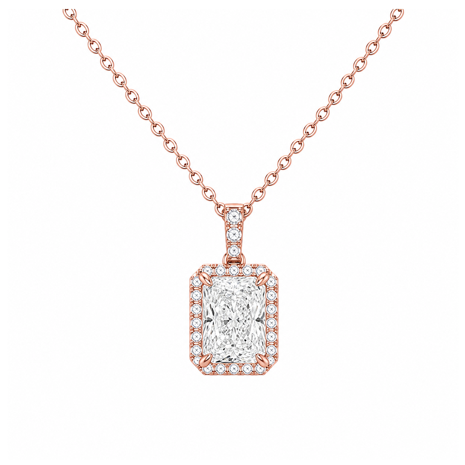 Leona Halo Accented Bail Lab Grown Diamond Pendant Necklace in 14K Rose Gold