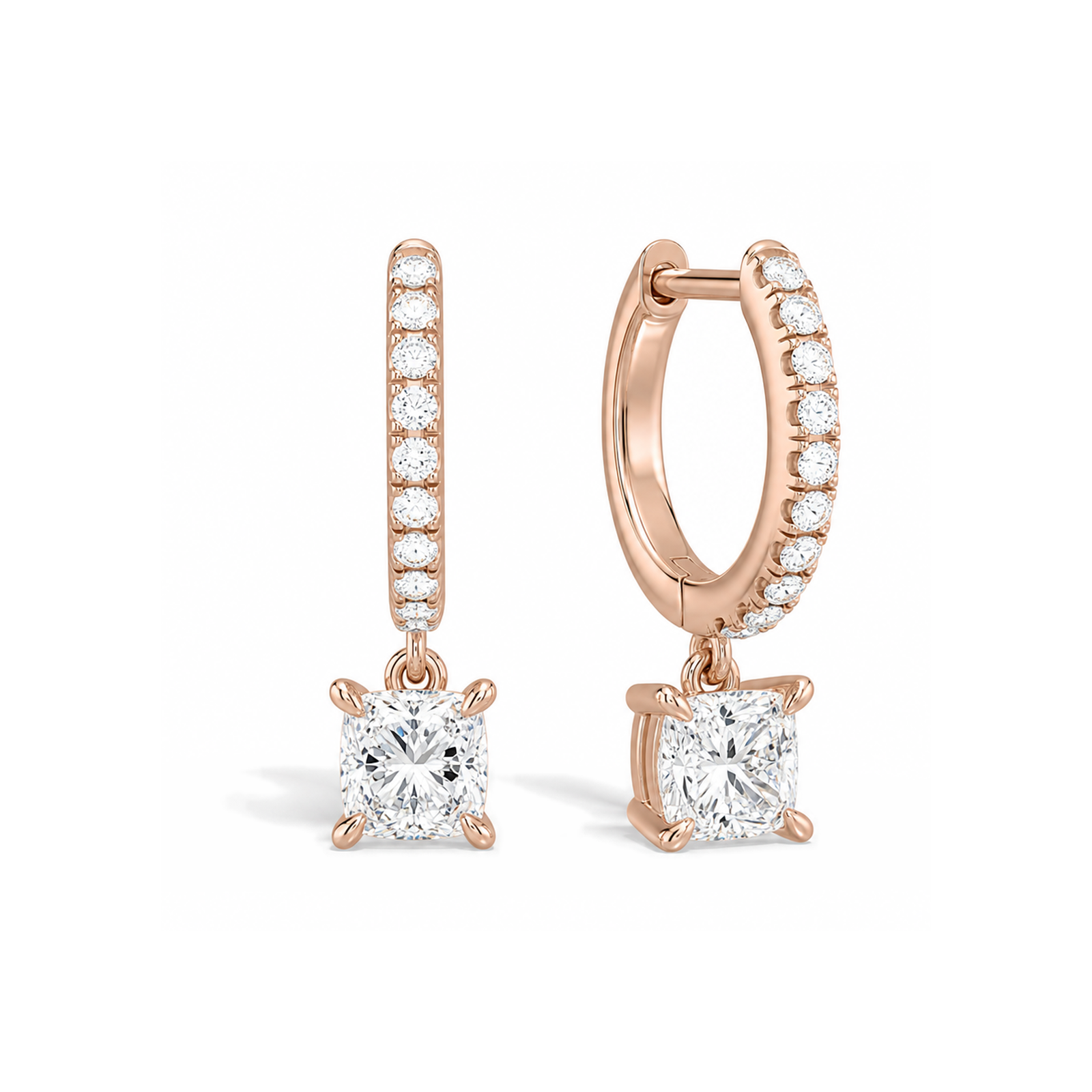 Fiorella Accented Drop Huggie Hoop Lab Grown Diamond Hoop Earrings in 14K Rose Gold
