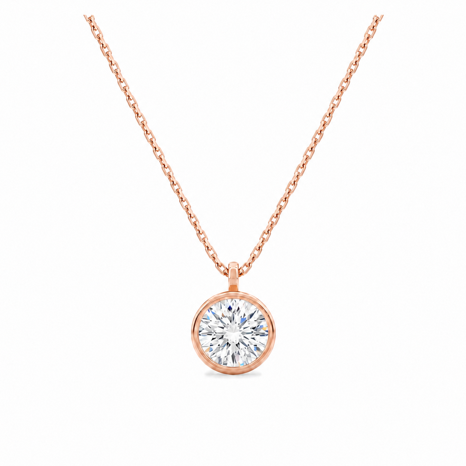 Stellaire Bezel Solitaire Lab Grown Diamond Pendant Necklace in 14K Rose Gold