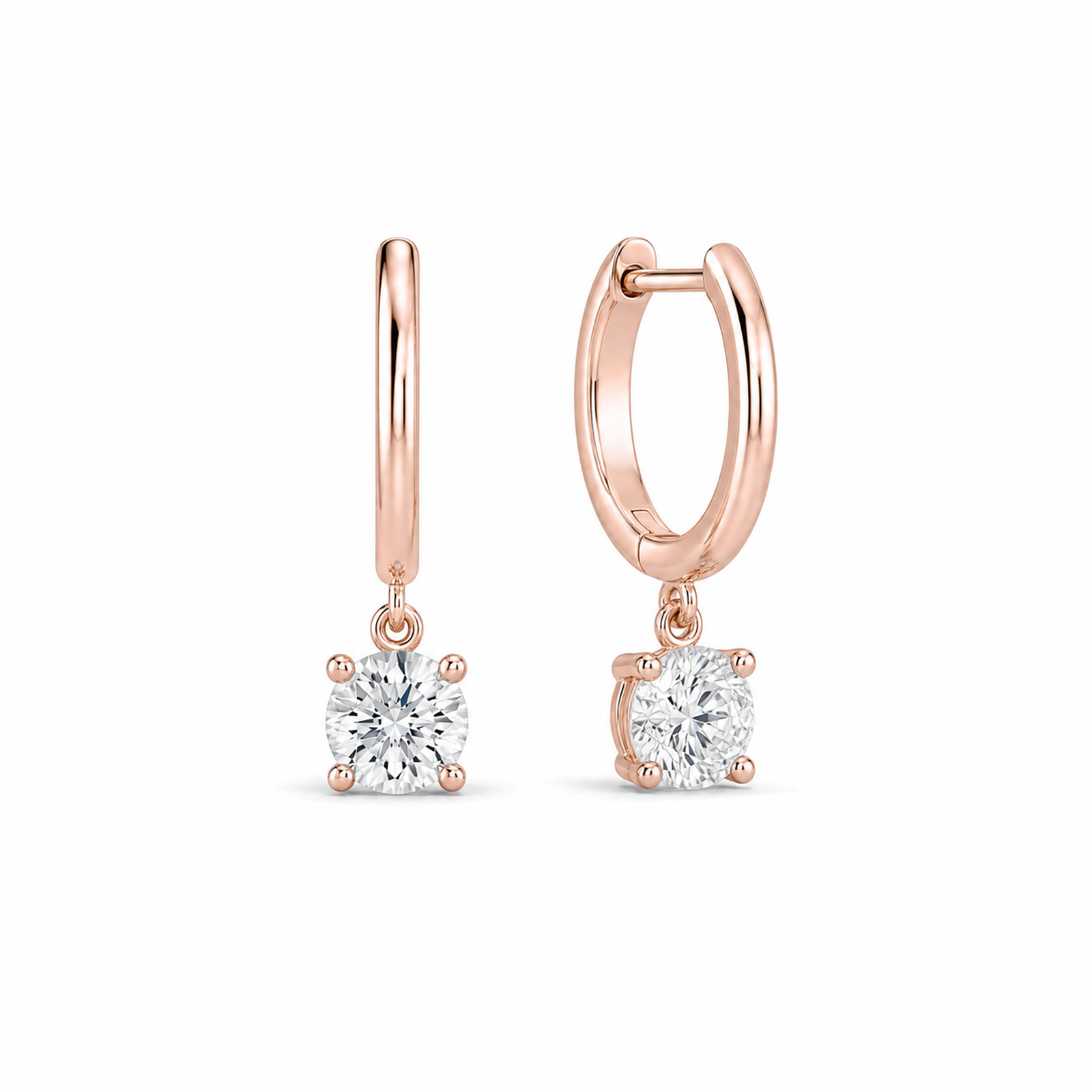 Cerelia Solitaire Drop Huggie Hoop Lab Grown Diamond Hoop Earrings in 14K Rose Gold