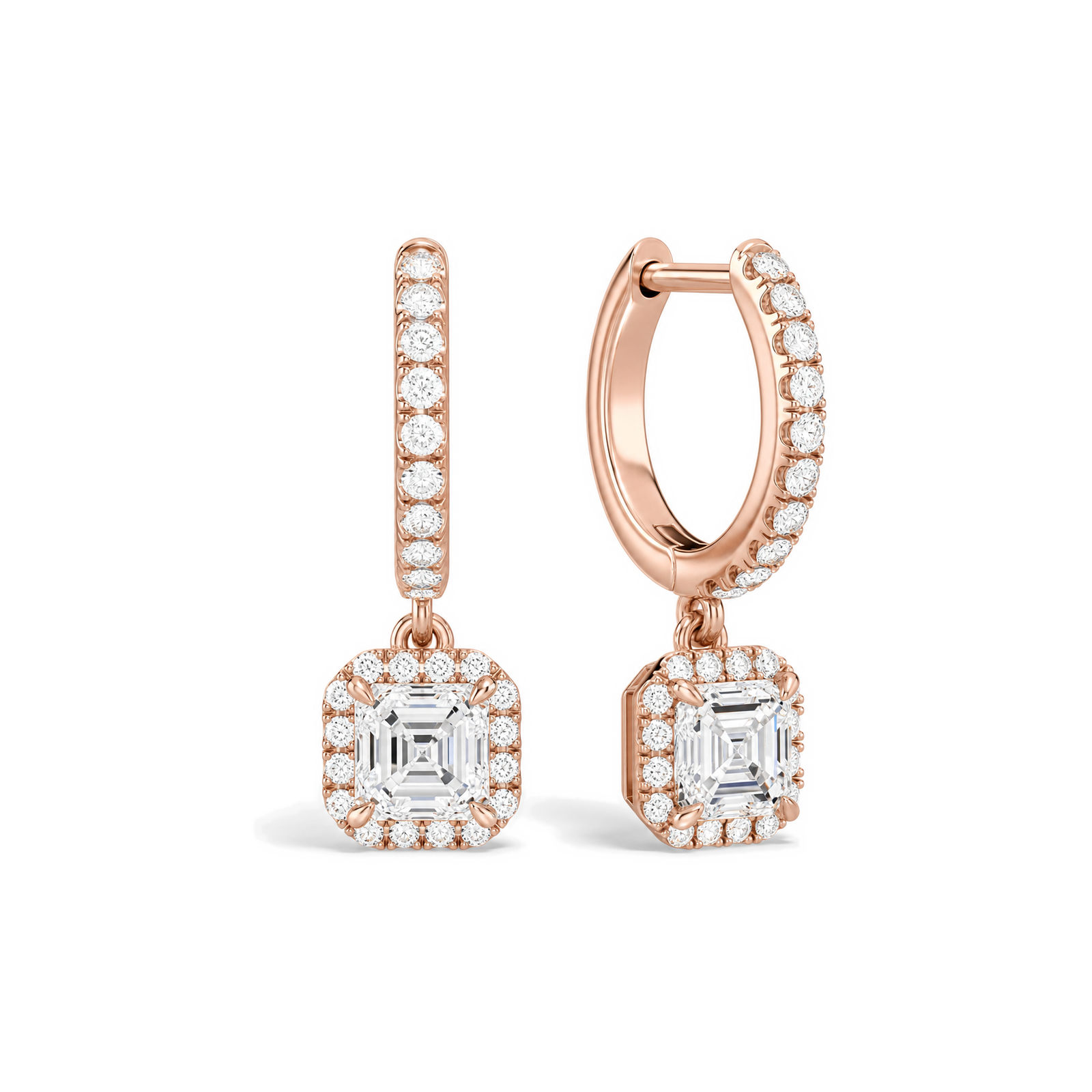 Bellamy Luxe Drop Huggie Hoop Lab Grown Diamond Hoop Earrings in 14K Rose Gold