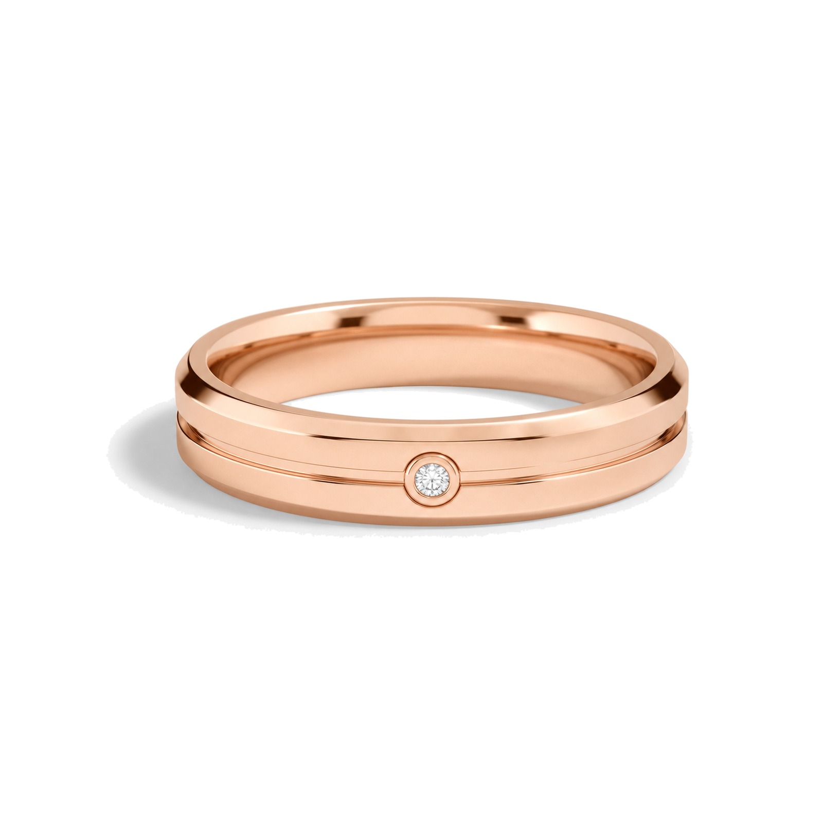 Adeline Beveled Accented Lab Grown Diamond Wedding Band in 14K Rose Gold