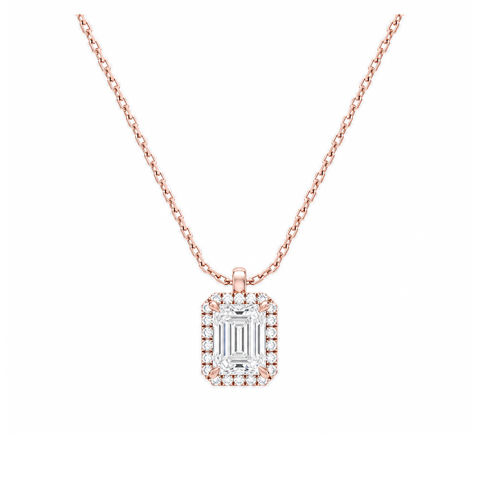 Malia Halo Lab Grown Diamond Pendant Necklace in 14K Rose Gold