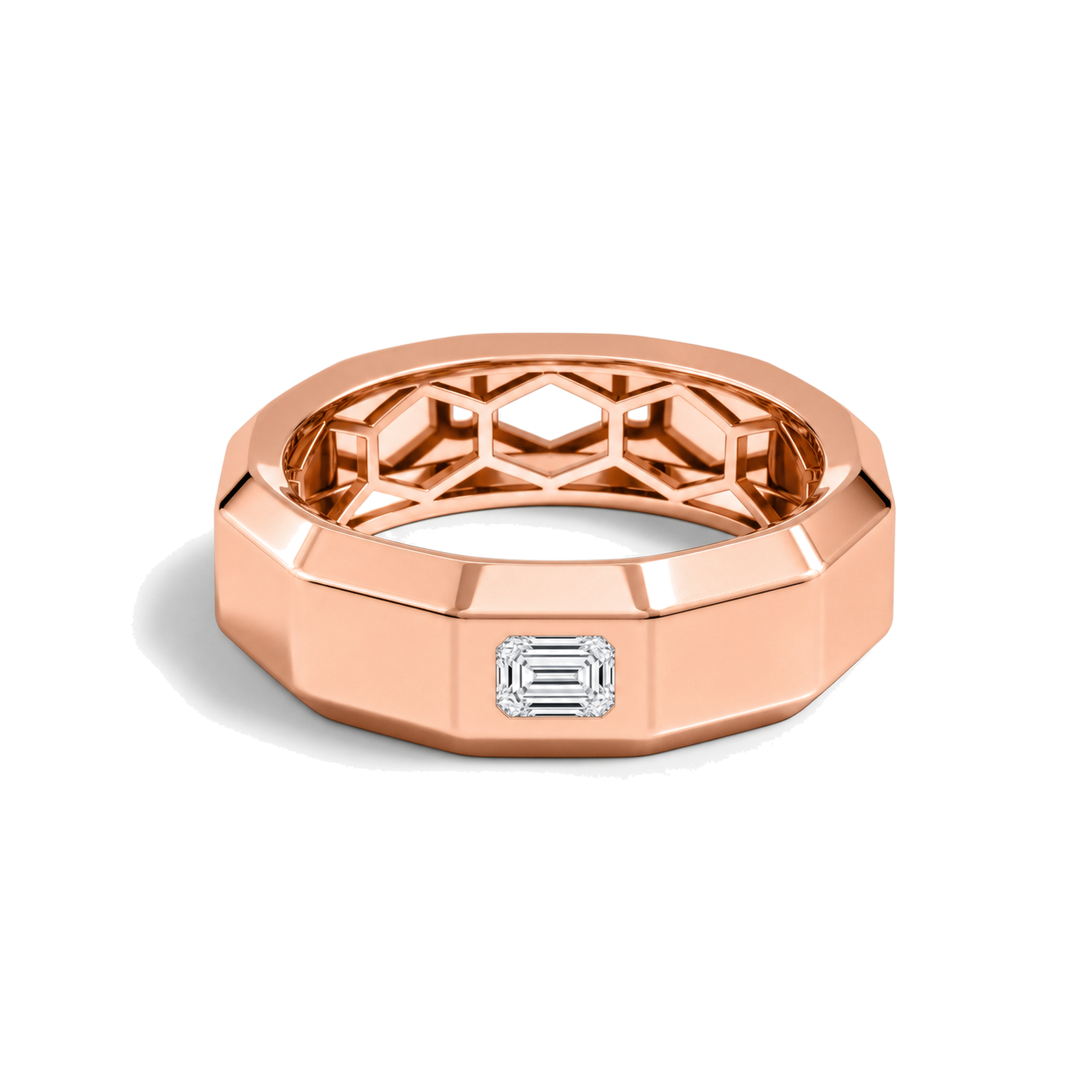 Perrine Faceted Single Lab Grown Diamond Wedding Band in 14K Rose Gold