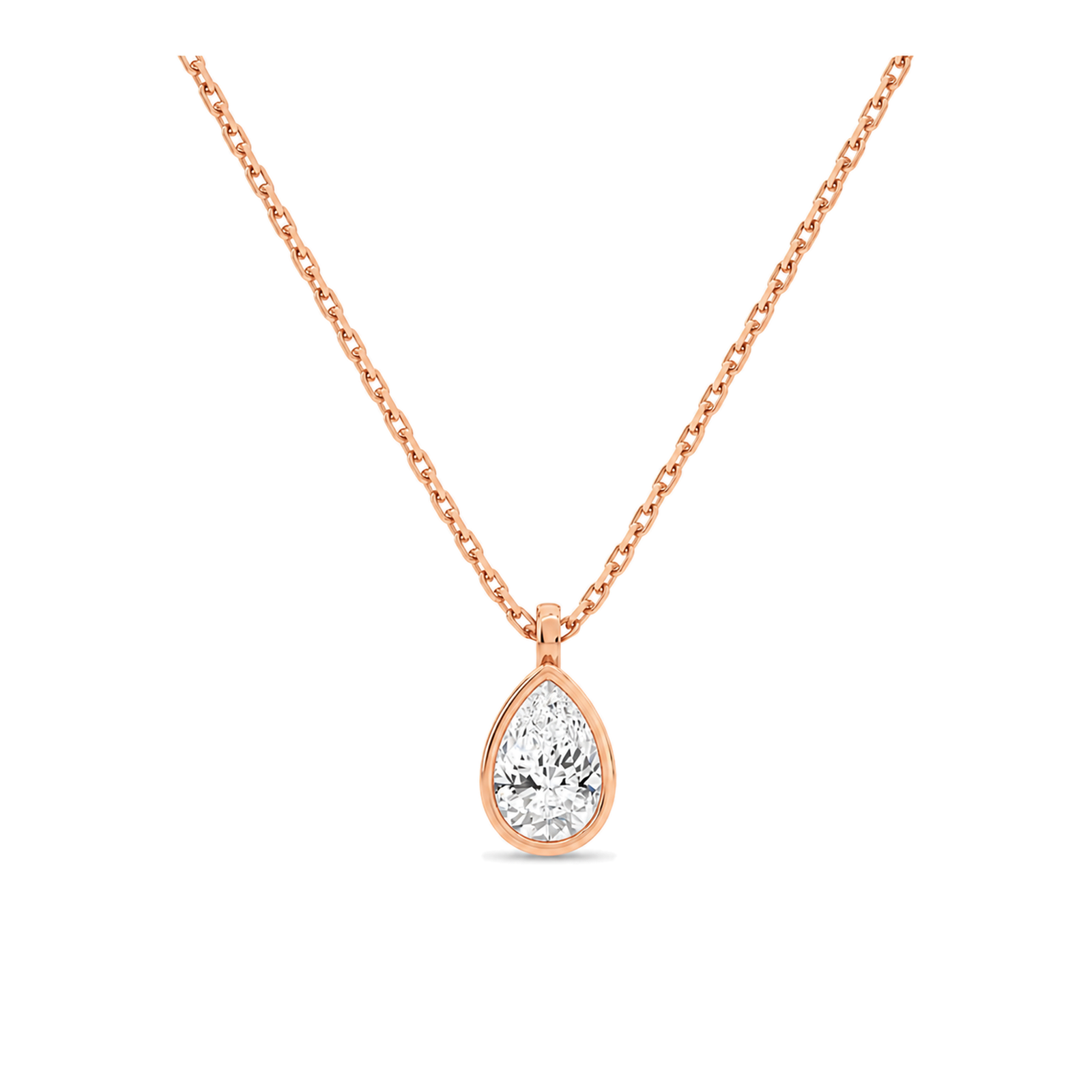 Stellaire Bezel Solitaire Lab Grown Diamond Pendant Necklace in 14K Rose Gold