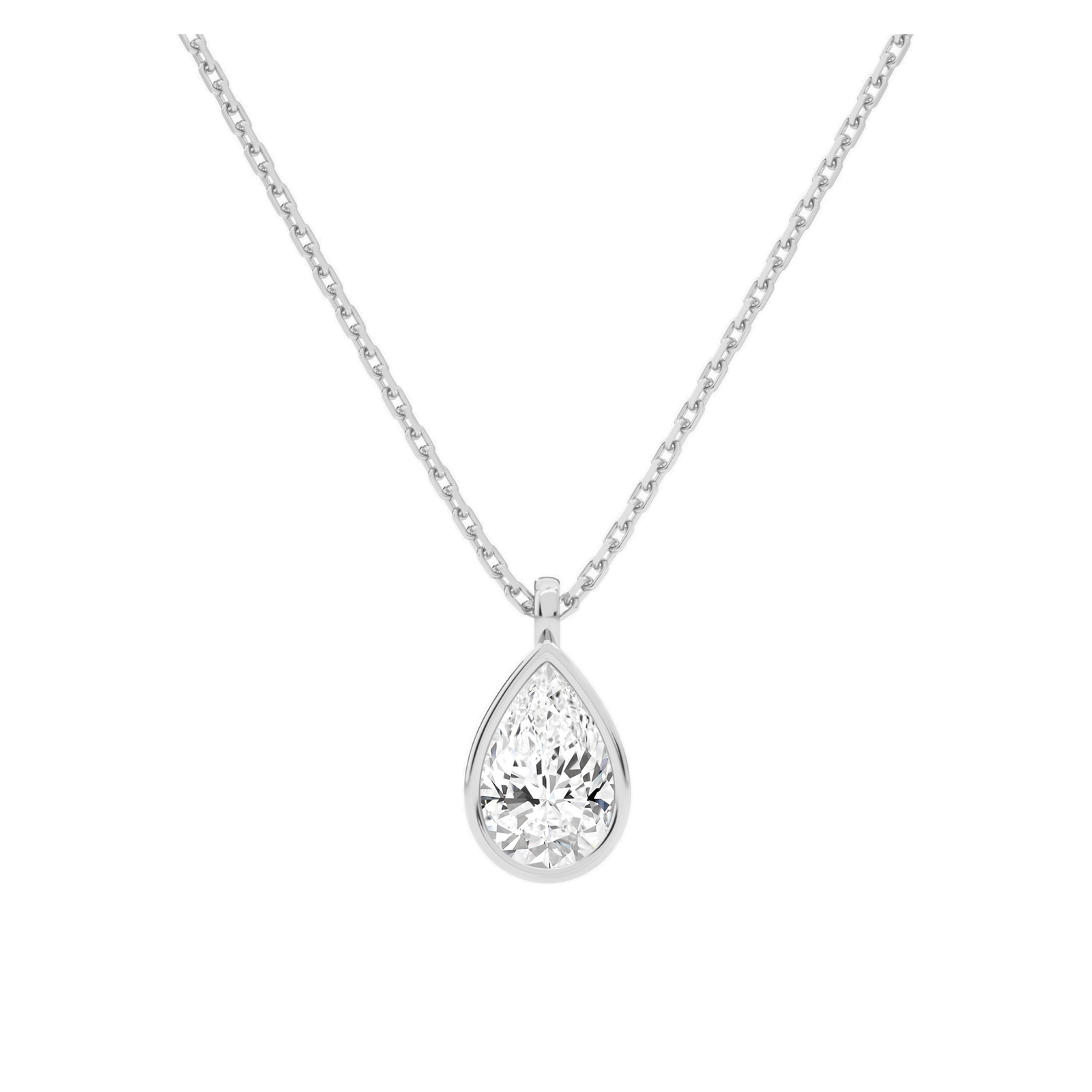 Stellaire Bezel Solitaire Lab Grown Diamond Pendant Necklace in 18K White Gold