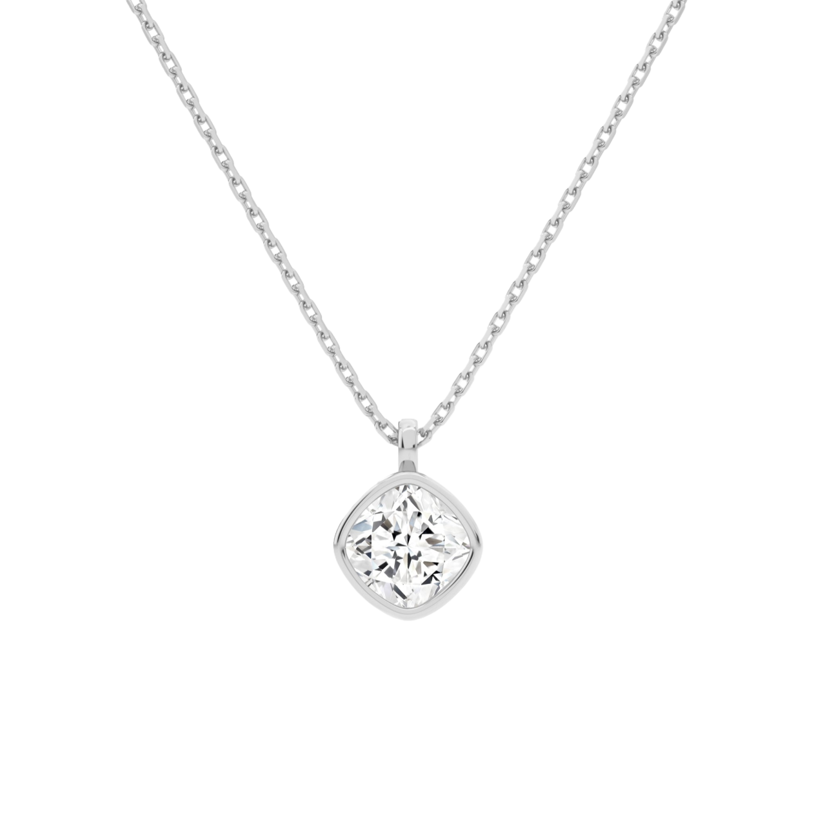 Stellaire Bezel Solitaire Lab Grown Diamond Pendant Necklace in 18K White Gold