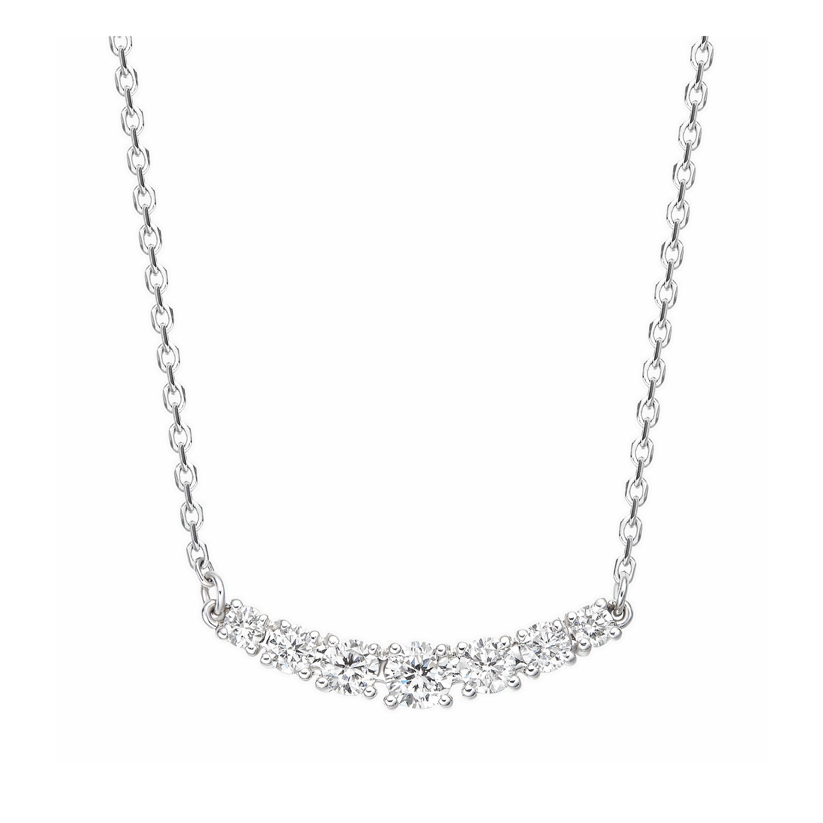 Gemma Graduated Curved Bar Lab Grown Diamond Necklace in 18K White Gold
