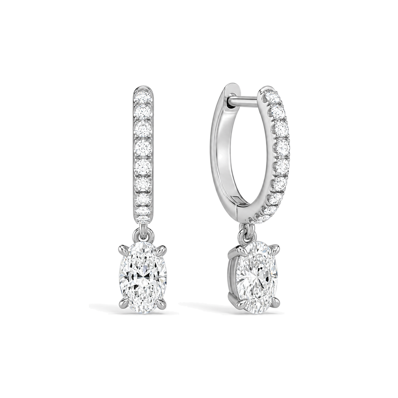 Fiorella Accented Drop Huggie Hoop Lab Grown Diamond Hoop Earrings in 14K White Gold