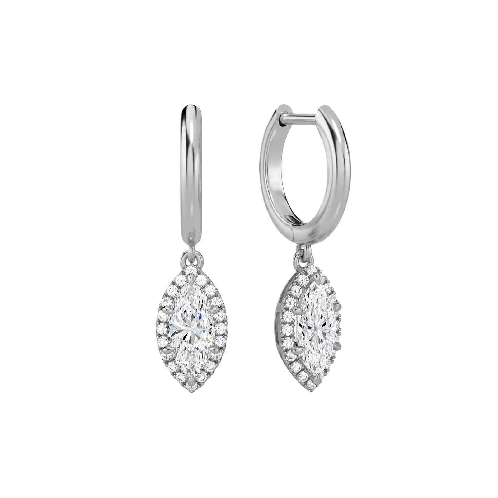 Allegra Halo Drop Huggie Hoop Lab Grown Diamond Hoop Earrings in Platinum