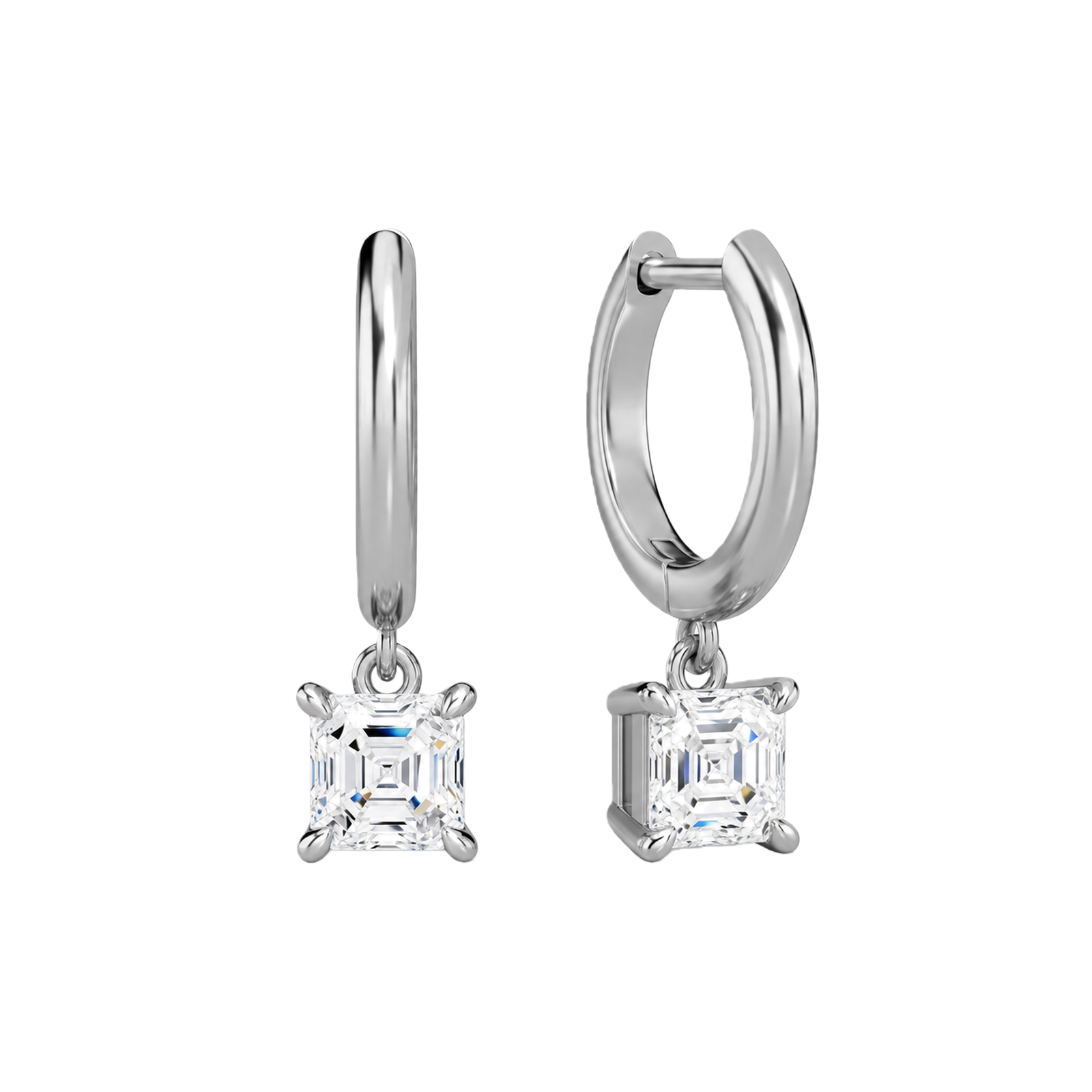 Cerelia Solitaire Drop Huggie Hoop Lab Grown Diamond Hoop Earrings in 18K White Gold