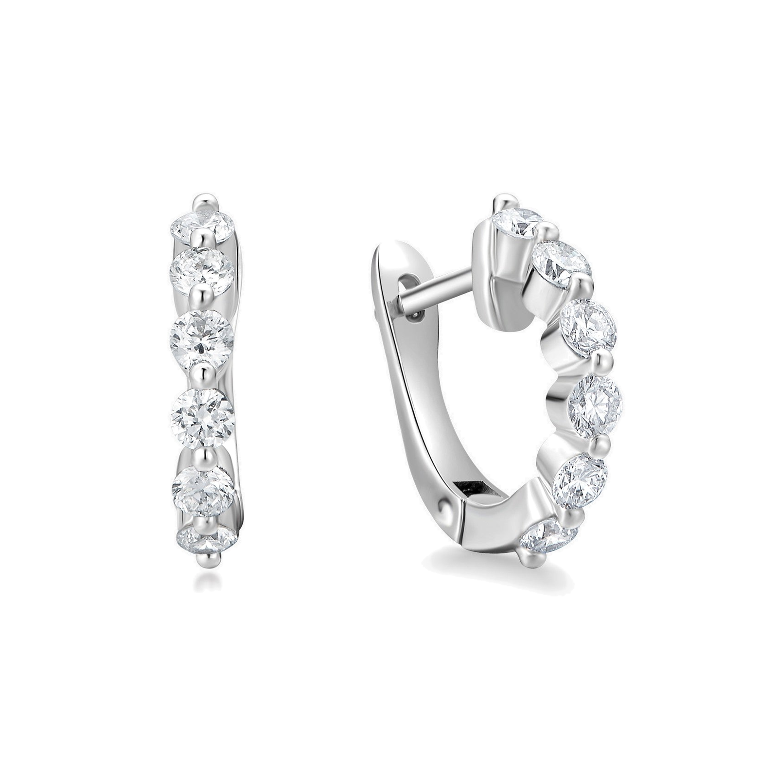 Xanthe Shared Prong Huggie Hoop Lab Grown Diamond Hoop Earrings in Platinum