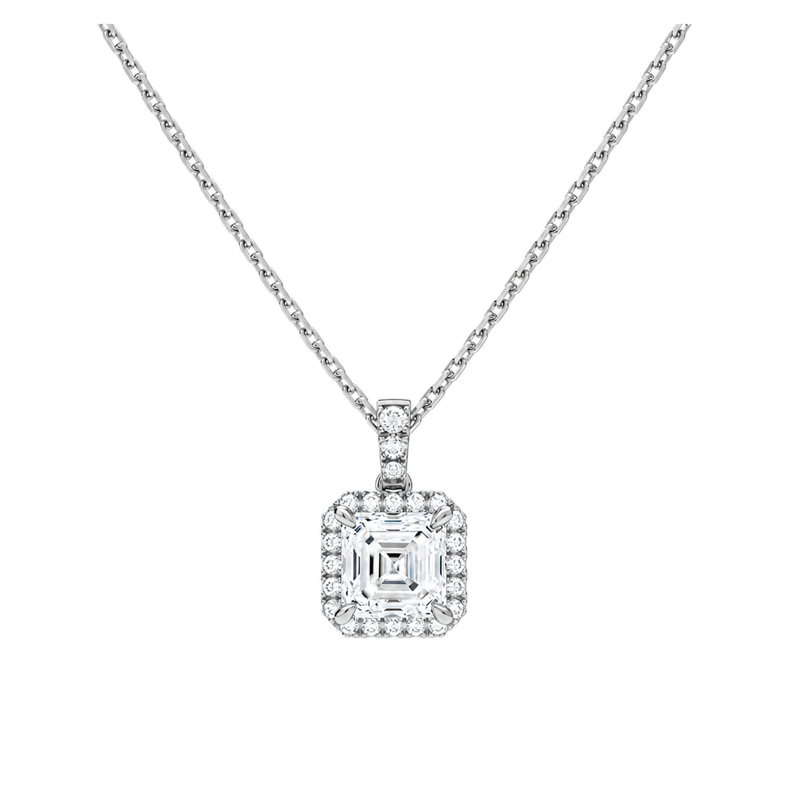 Leona Halo Accented Bail Lab Grown Diamond Pendant Necklace in 18K White Gold
