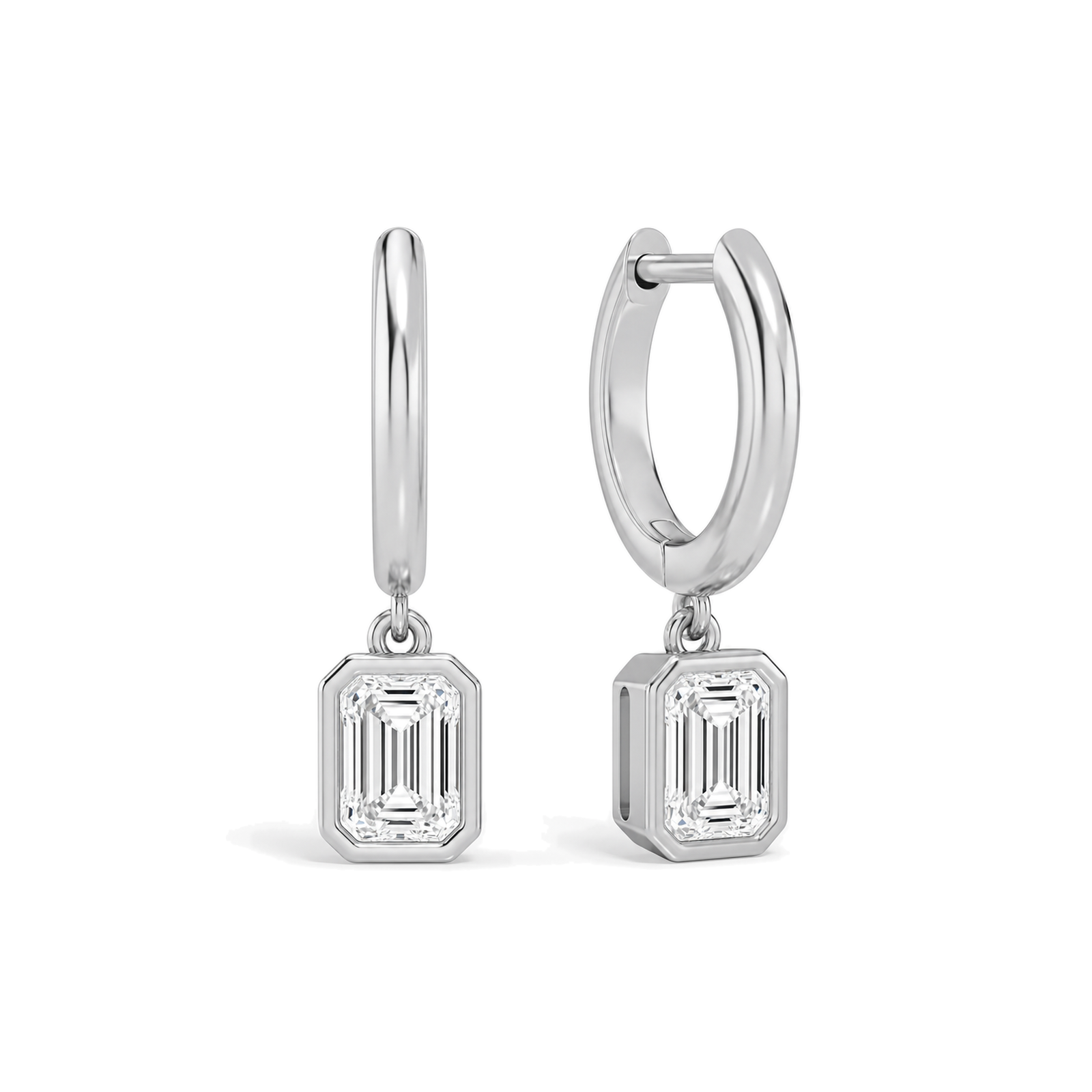 Giselle Bezel Drop Huggie Hoop Lab Grown Diamond Hoop Earrings in 14K White Gold
