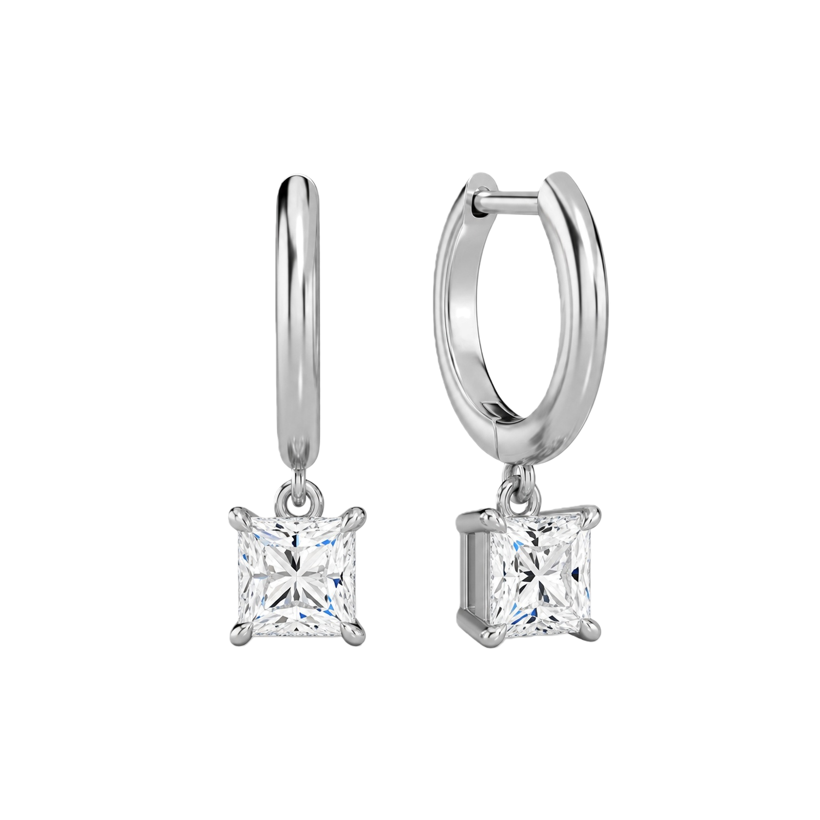 Cerelia Solitaire Drop Huggie Hoop Lab Grown Diamond Hoop Earrings in Platinum