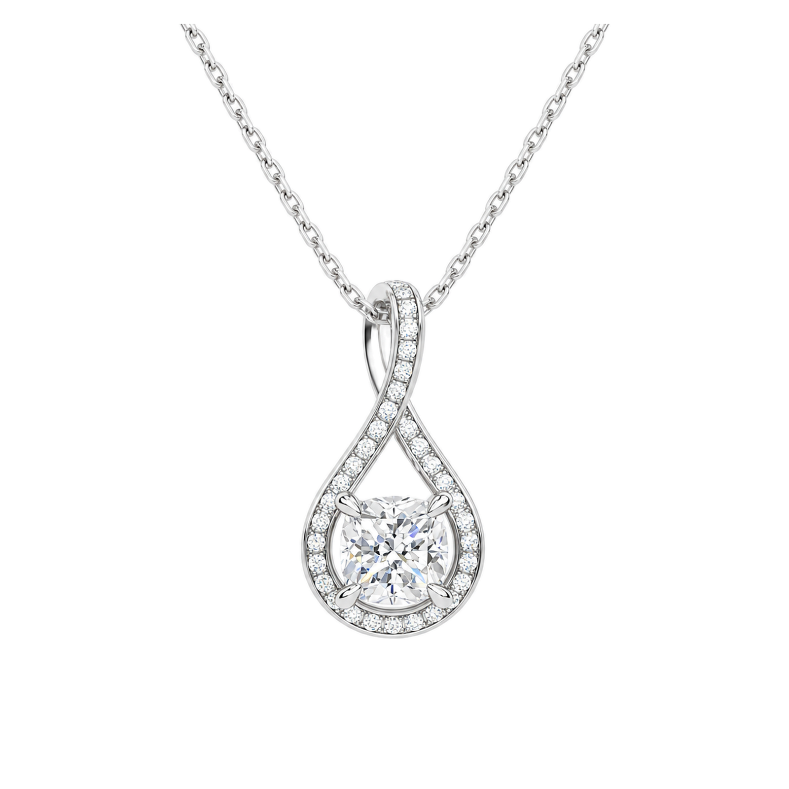 Lucina Halo Pave Twist Lab Grown Diamond Pendant Necklace in 14K White Gold