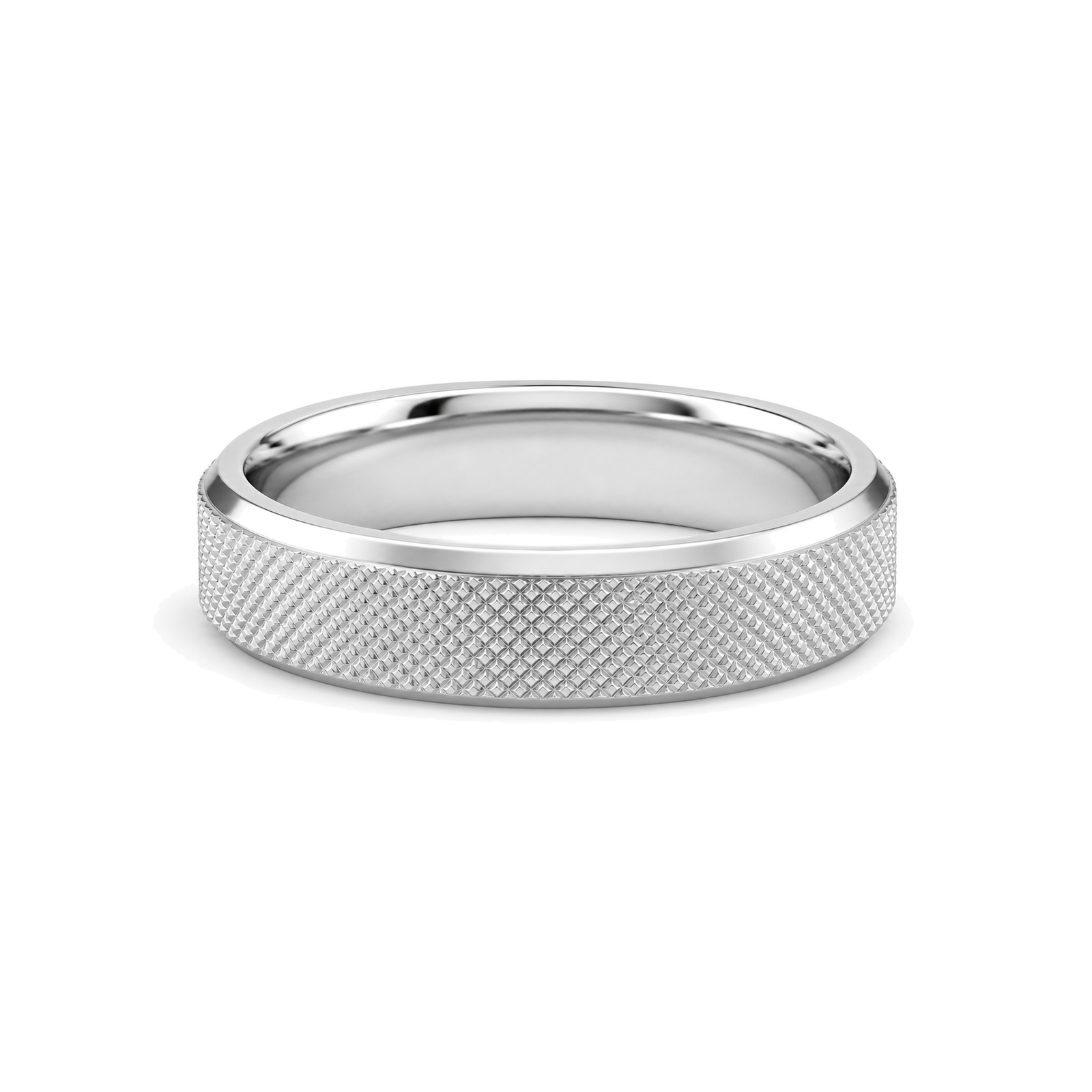 Nola Beveled Edge Knurled Lab Grown Diamond Wedding Band in 18K White Gold