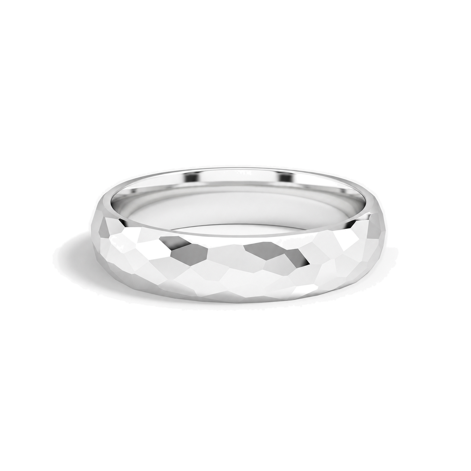 Calista Hammered Comfort Fit Lab Grown Diamond Wedding Band in 18K White Gold