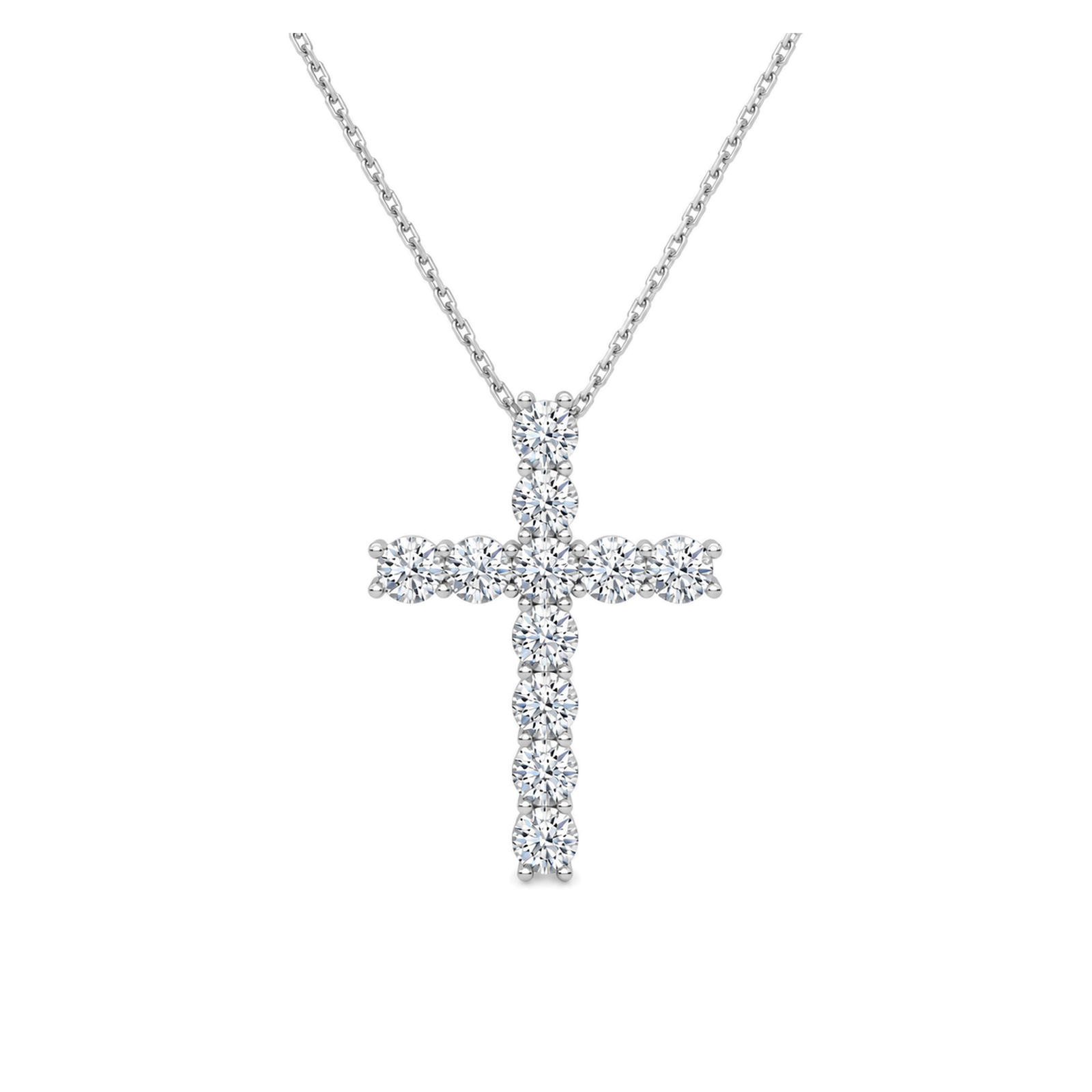 Iris Shared Prong Cross Lab Grown Diamond Necklace in 14K White Gold