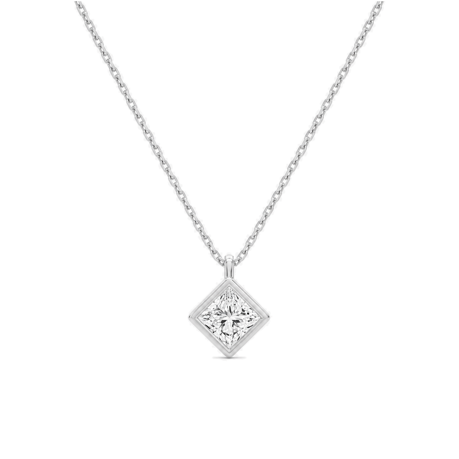 Stellaire Bezel Solitaire Lab Grown Diamond Pendant Necklace in 18K White Gold