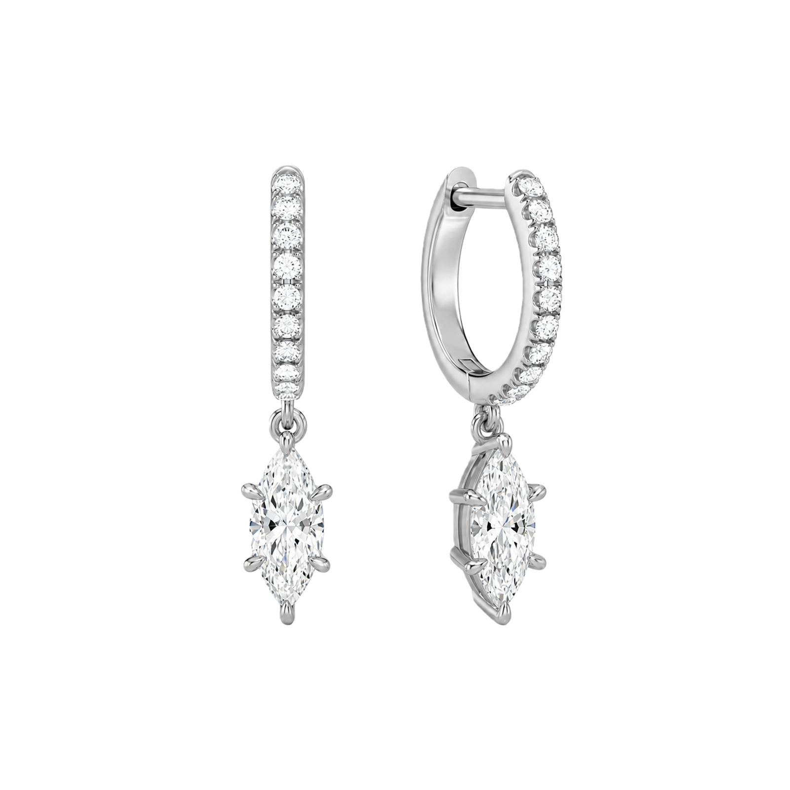 Fiorella Accented Drop Huggie Hoop Lab Grown Diamond Hoop Earrings in 18K White Gold