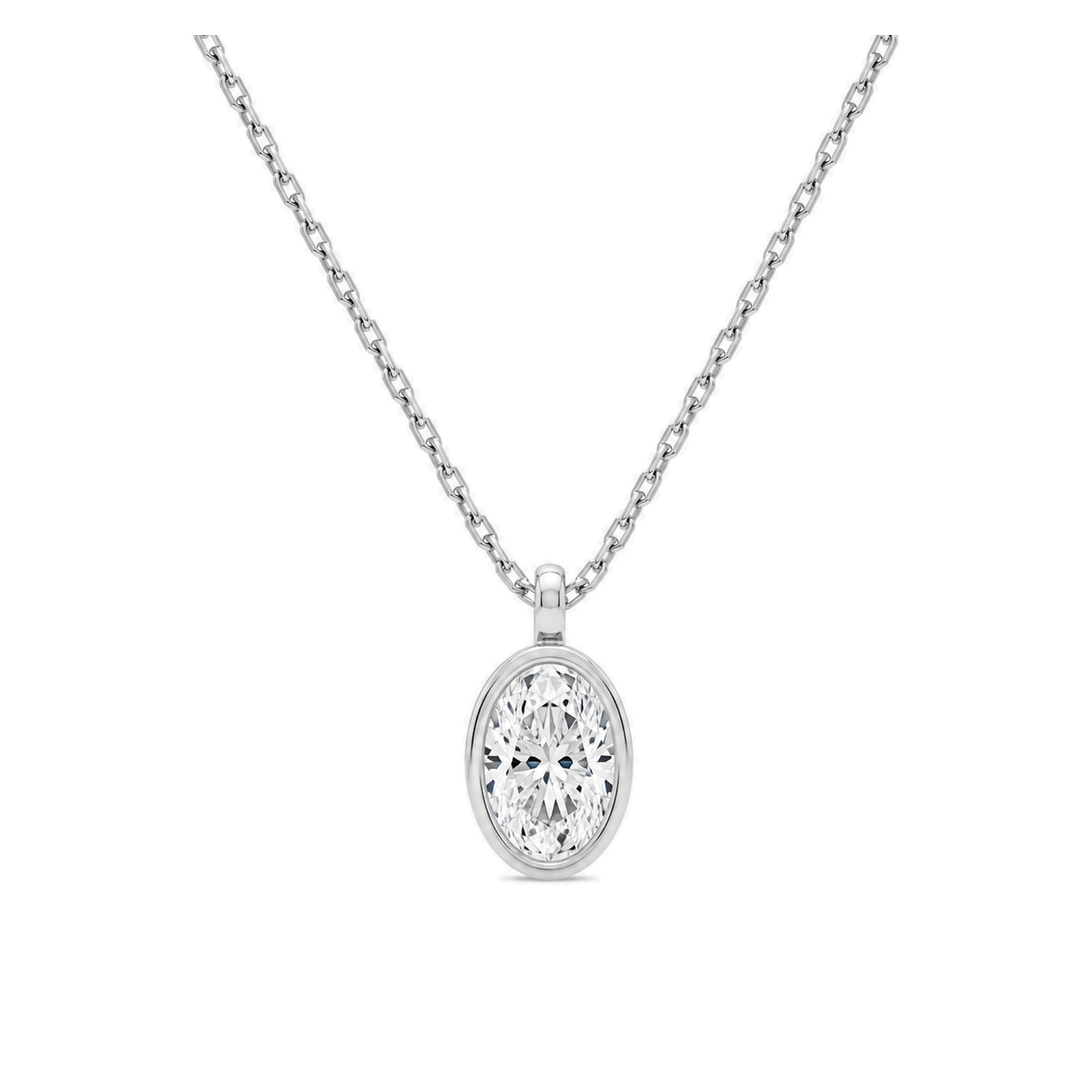 Stellaire Bezel Solitaire Lab Grown Diamond Pendant Necklace in 14K White Gold
