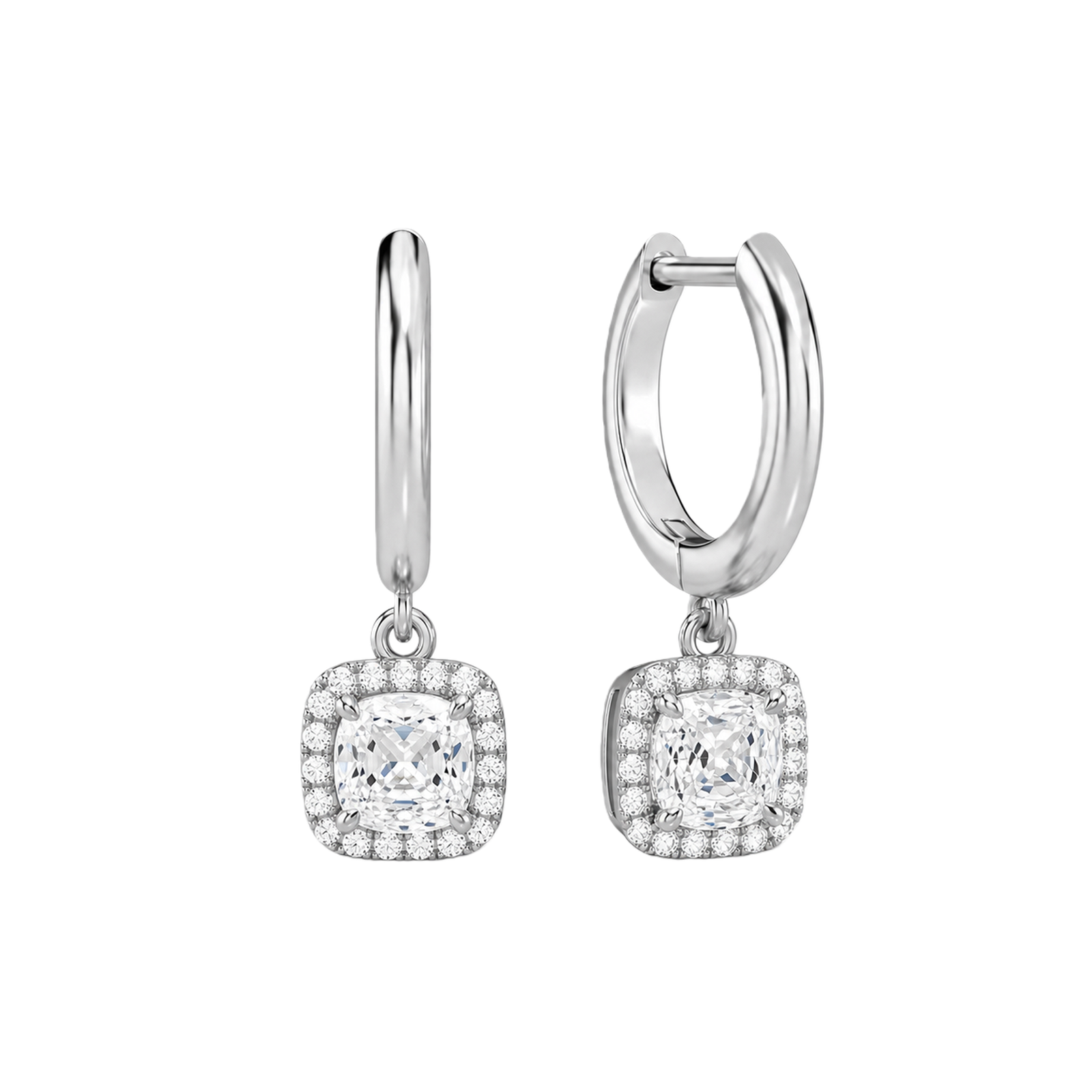 Allegra Halo Drop Huggie Hoop Lab Grown Diamond Hoop Earrings in 18K White Gold