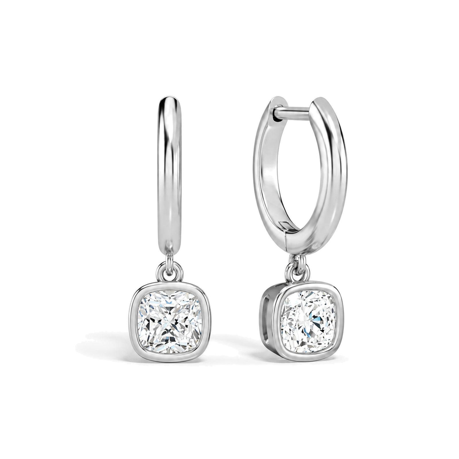 Giselle Bezel Drop Huggie Hoop Lab Grown Diamond Hoop Earrings in 14K White Gold