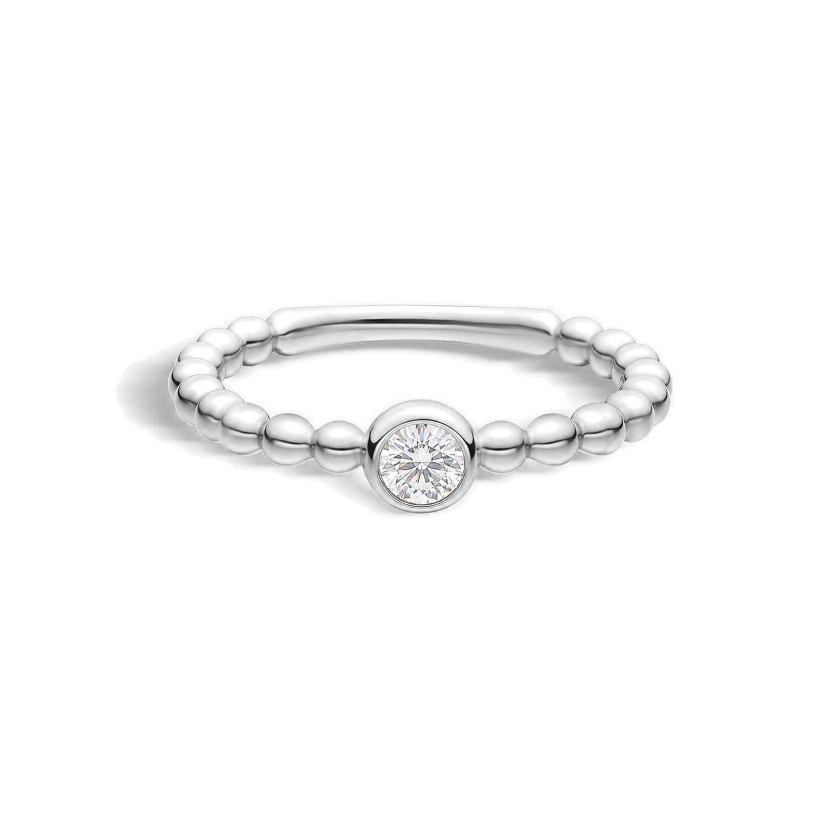 Celia Beaded Bezel Solitaire Lab Grown Diamond Ring in 14K White Gold