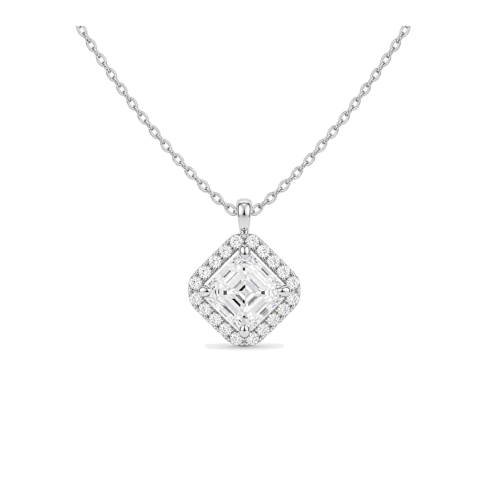 Malia Halo Lab Grown Diamond Pendant Necklace in 14K White Gold