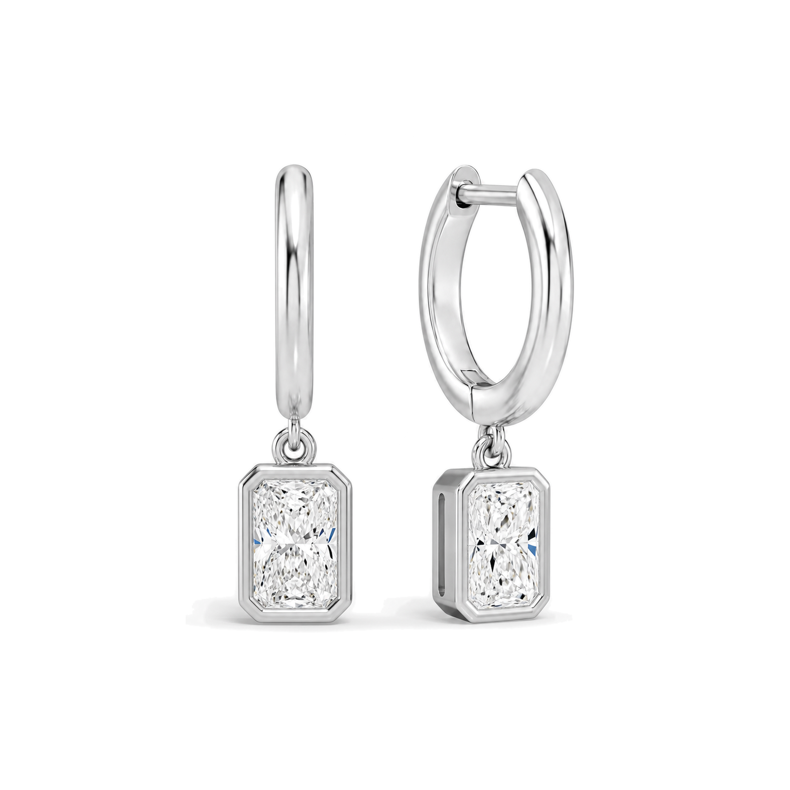 Giselle Bezel Drop Huggie Hoop Lab Grown Diamond Hoop Earrings in 14K White Gold