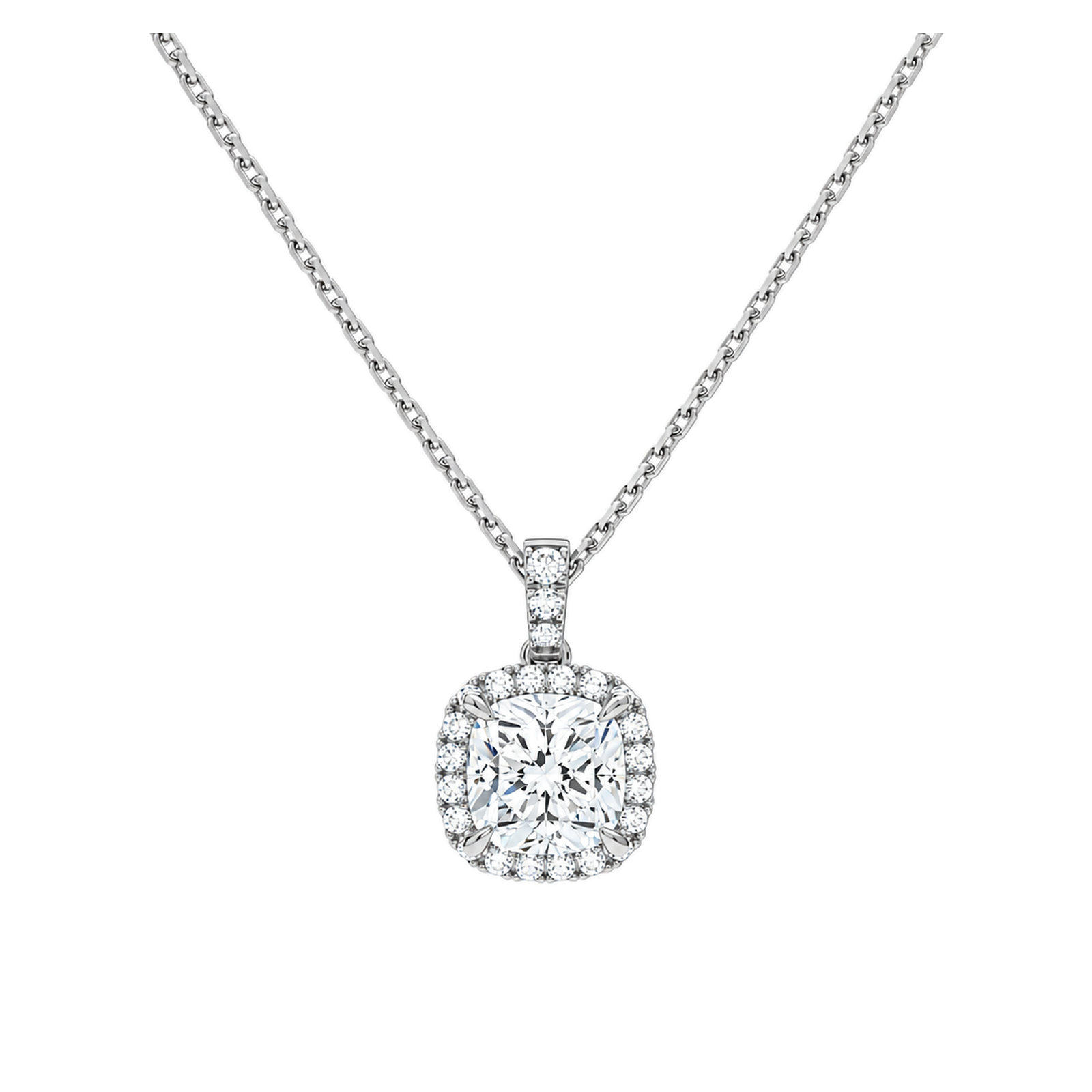 Leona Halo Accented Bail Lab Grown Diamond Pendant Necklace in 14K White Gold