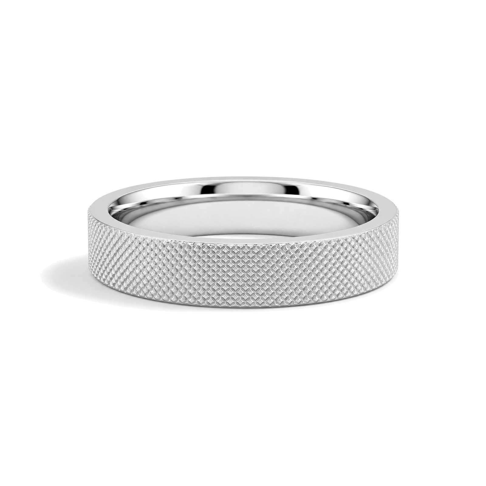 Elise Knurled Flat Edge Lab Grown Diamond Wedding Band in 14K White Gold