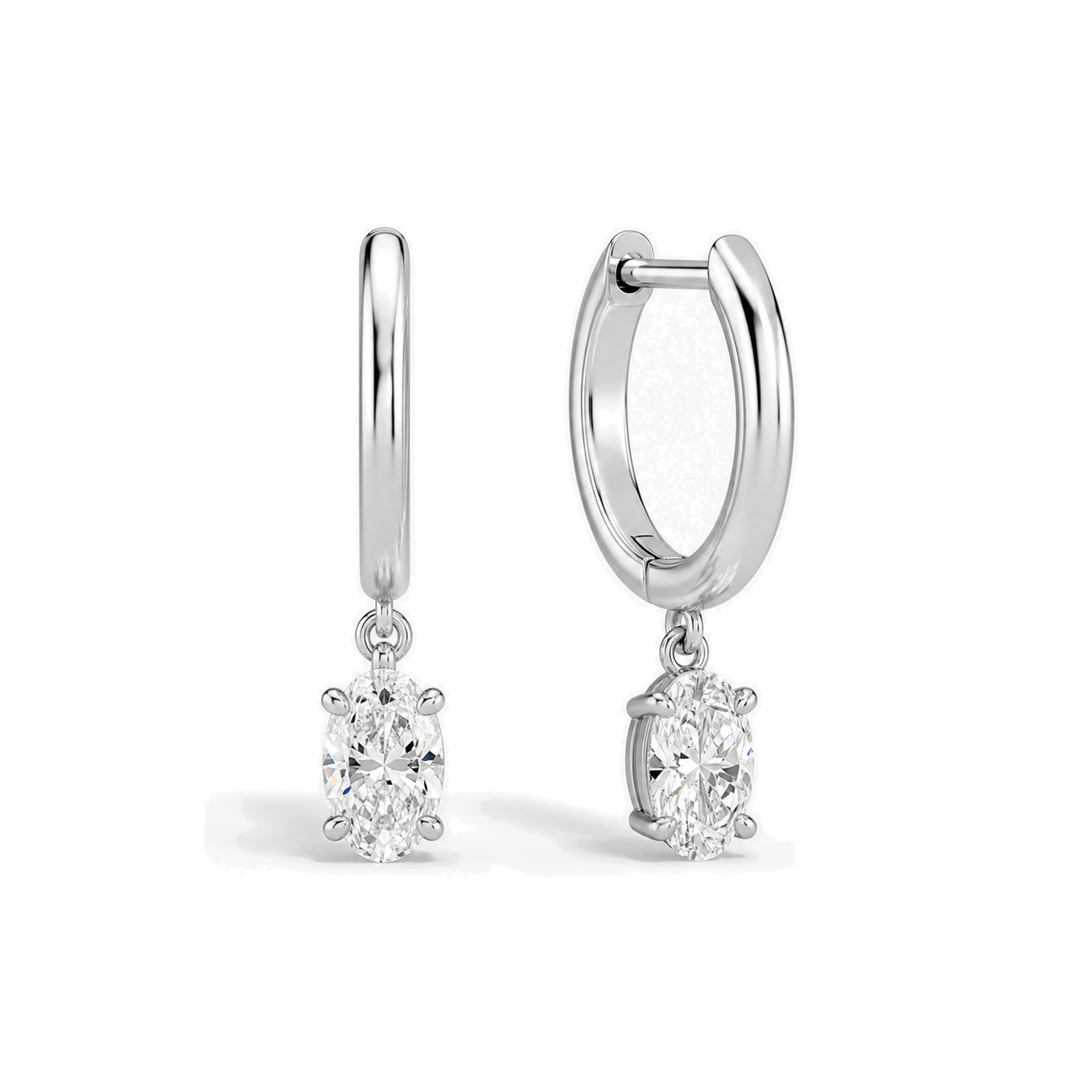 Cerelia Solitaire Drop Huggie Hoop Lab Grown Diamond Hoop Earrings in 18K White Gold
