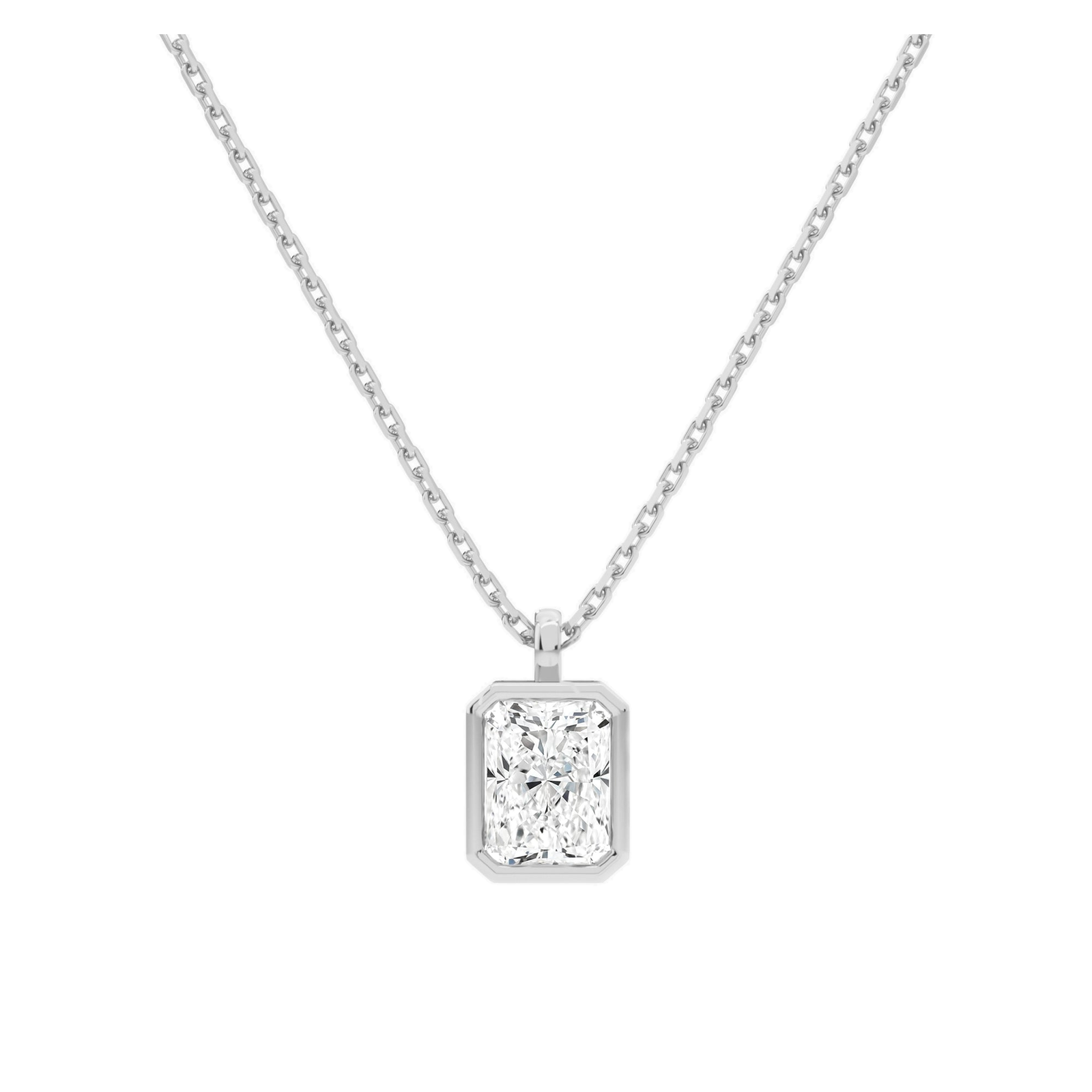Stellaire Bezel Solitaire Lab Grown Diamond Pendant Necklace in 14K White Gold