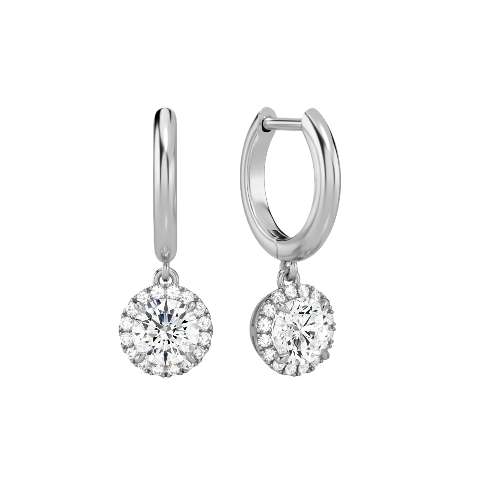 Allegra Halo Drop Huggie Hoop Lab Grown Diamond Hoop Earrings in Platinum