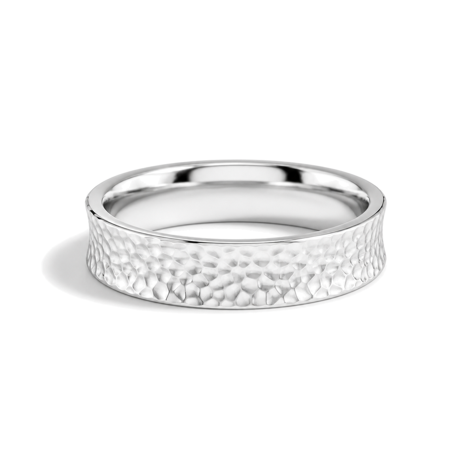 Willa Hammered Concave Comfort Fit Lab Grown Diamond Wedding Band in 18K White Gold