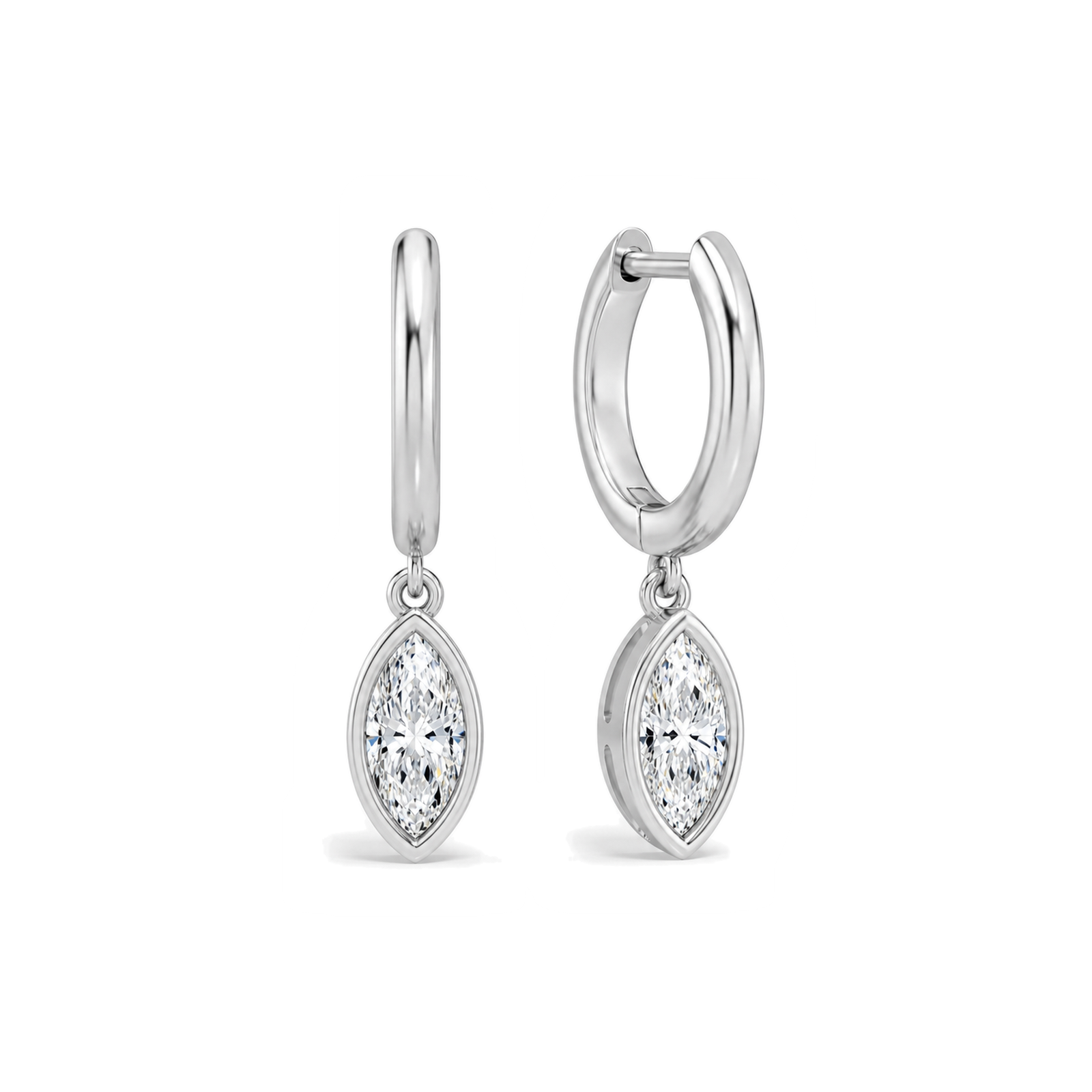 Giselle Bezel Drop Huggie Hoop Lab Grown Diamond Hoop Earrings in Platinum