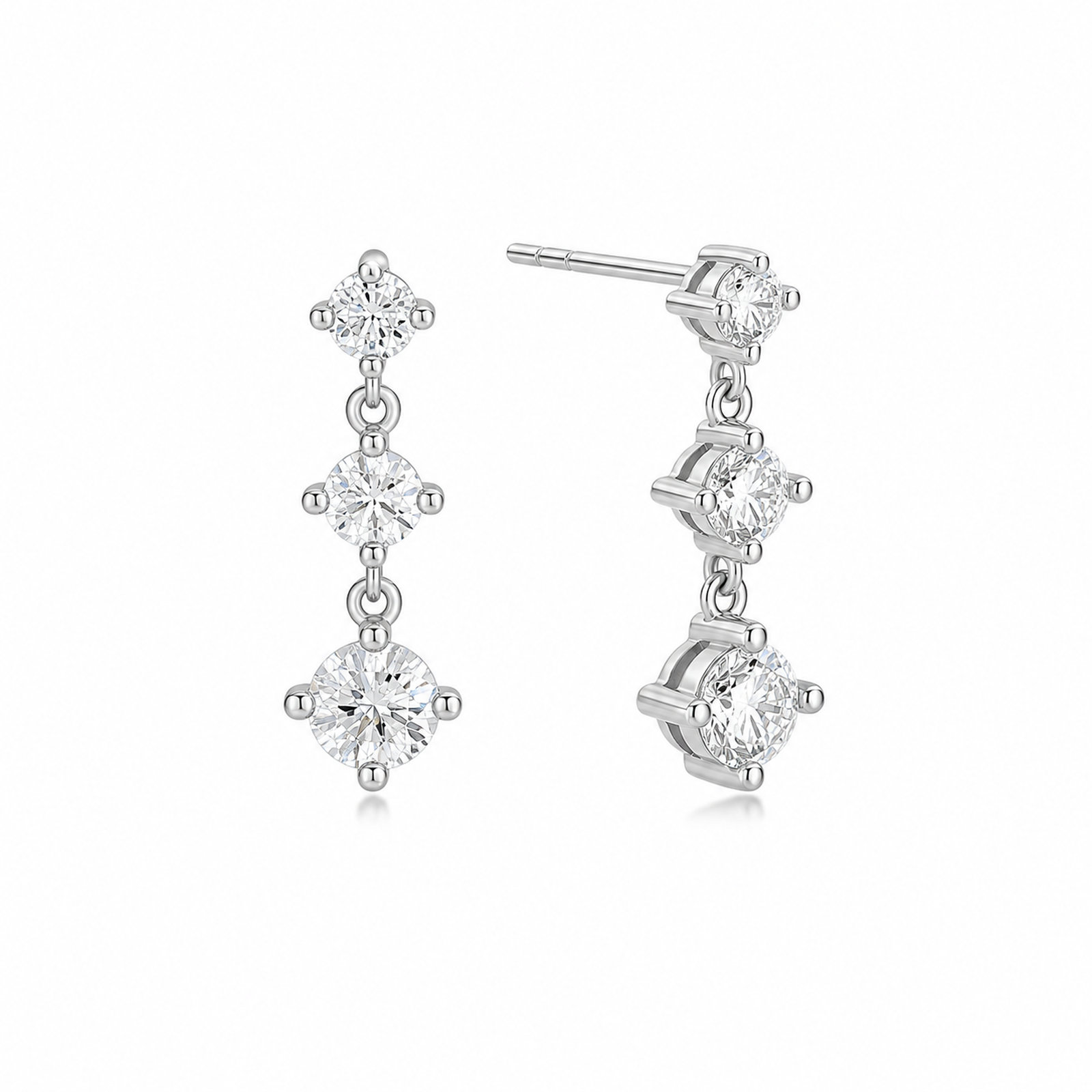 Novella Three Stone Graduated Fancy Drop Lab Grown Diamond Stud Earrings in 14K White Gold