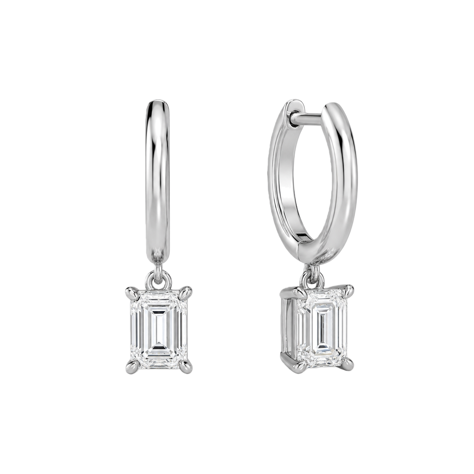 Cerelia Solitaire Drop Huggie Hoop Lab Grown Diamond Hoop Earrings in 14K White Gold