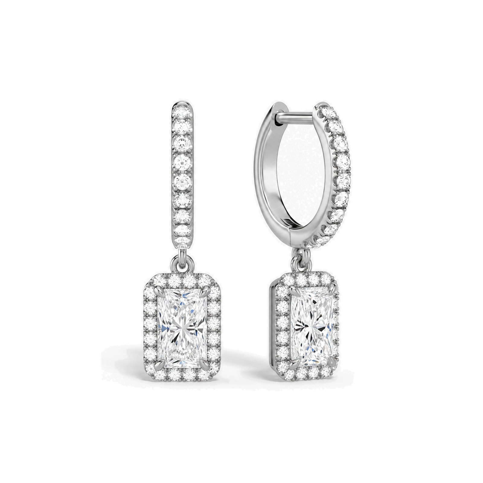 Bellamy Luxe Drop Huggie Hoop Lab Grown Diamond Hoop Earrings in 14K White Gold