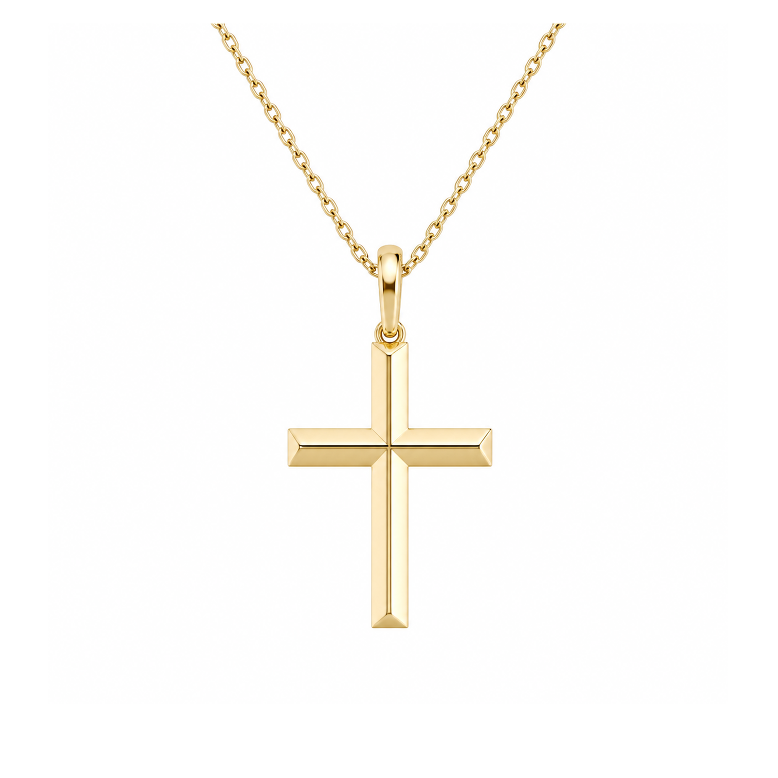 Laurel Beveled Edge Polished Cross Lab Grown Diamond Pendant Necklace in 18K Yellow Gold