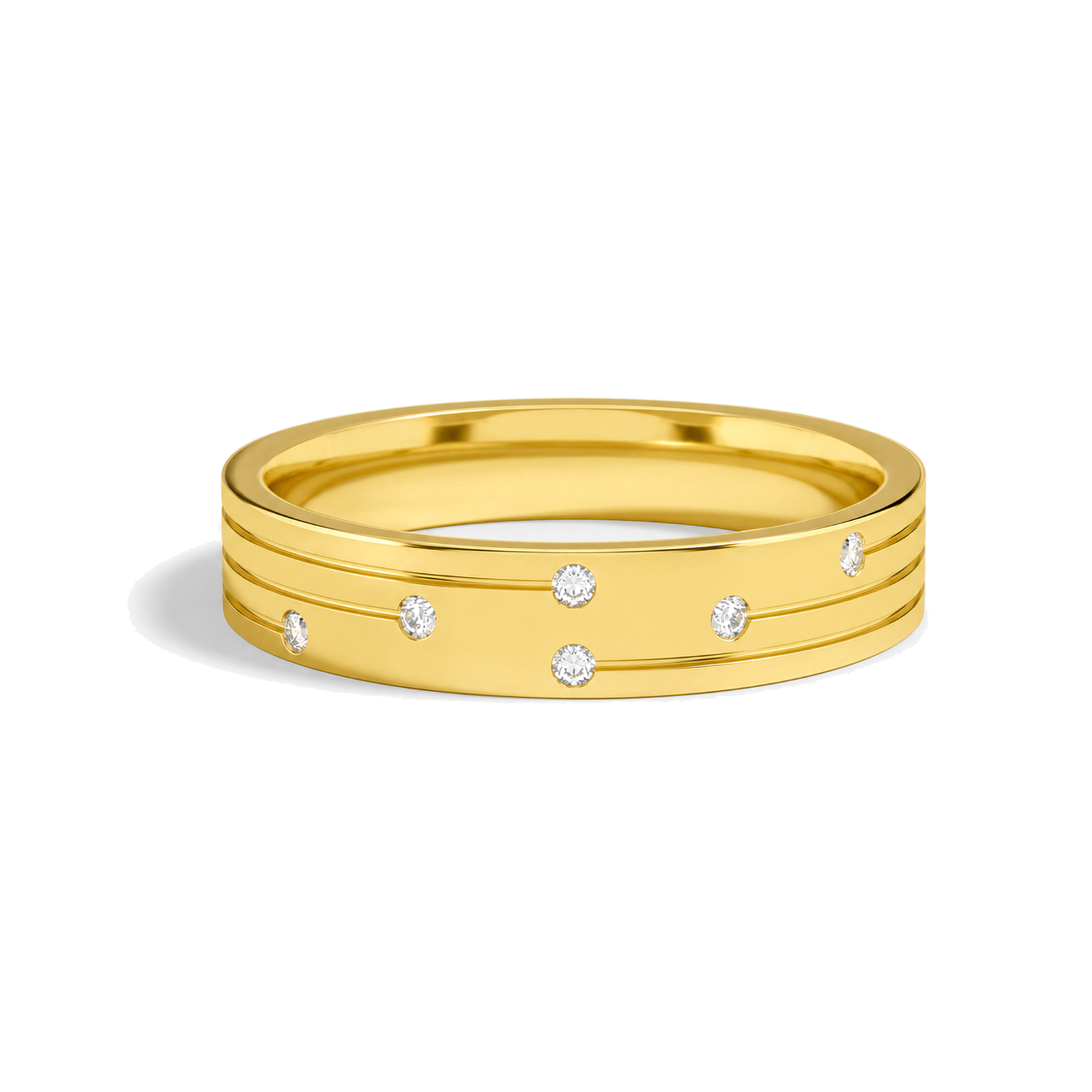 Clara Three Row Accent Lab Grown Diamond Wedding Band in 14K Yellow Gold