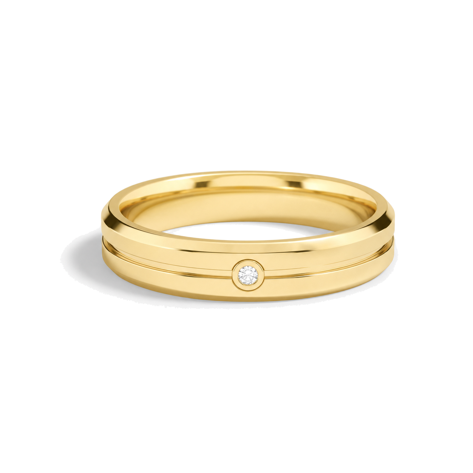 Adeline Beveled Accented Lab Grown Diamond Wedding Band in 14K Yellow Gold