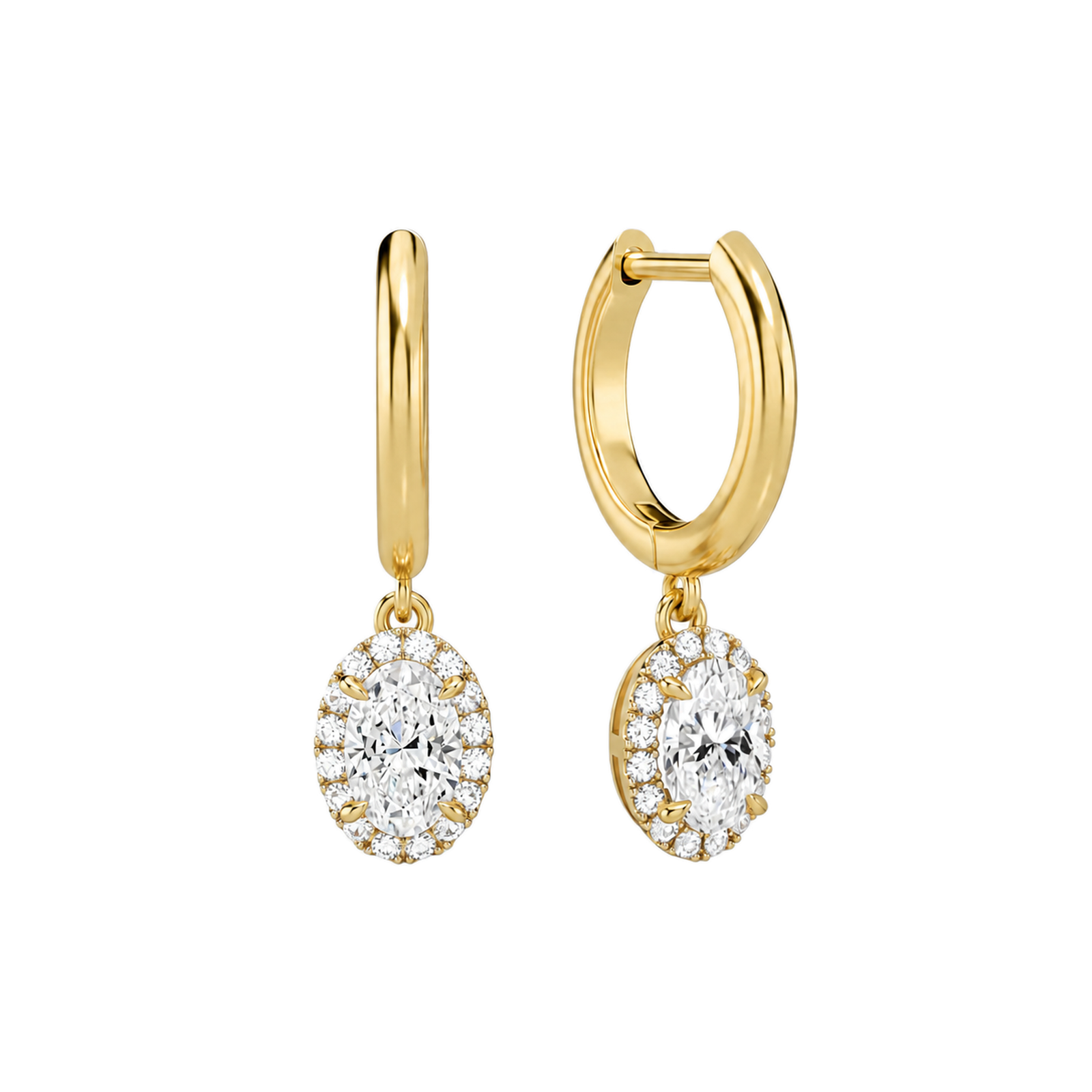 Allegra Halo Drop Huggie Hoop Lab Grown Diamond Hoop Earrings in 14K Yellow Gold