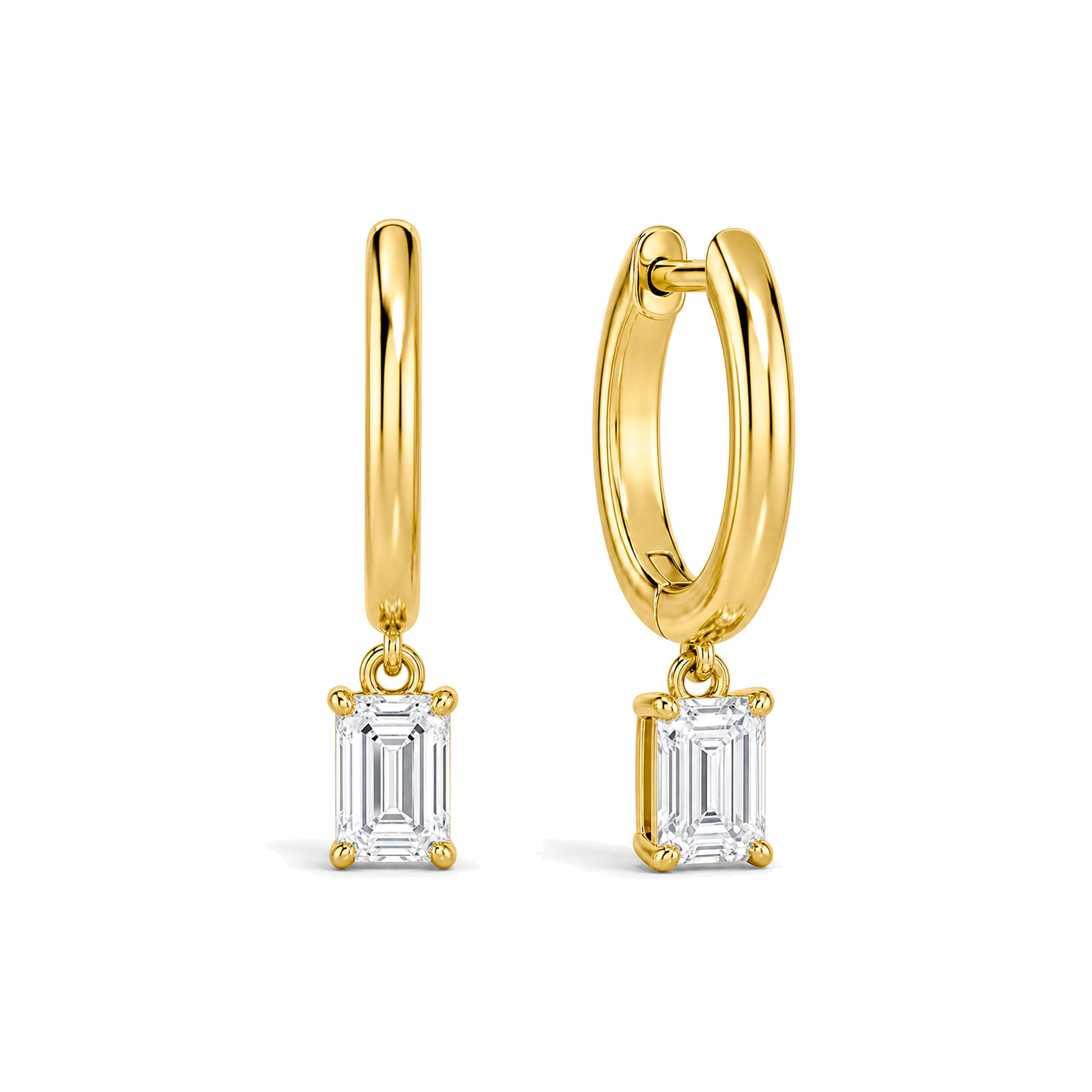 Cerelia Solitaire Drop Huggie Hoop Lab Grown Diamond Hoop Earrings in 14K Yellow Gold