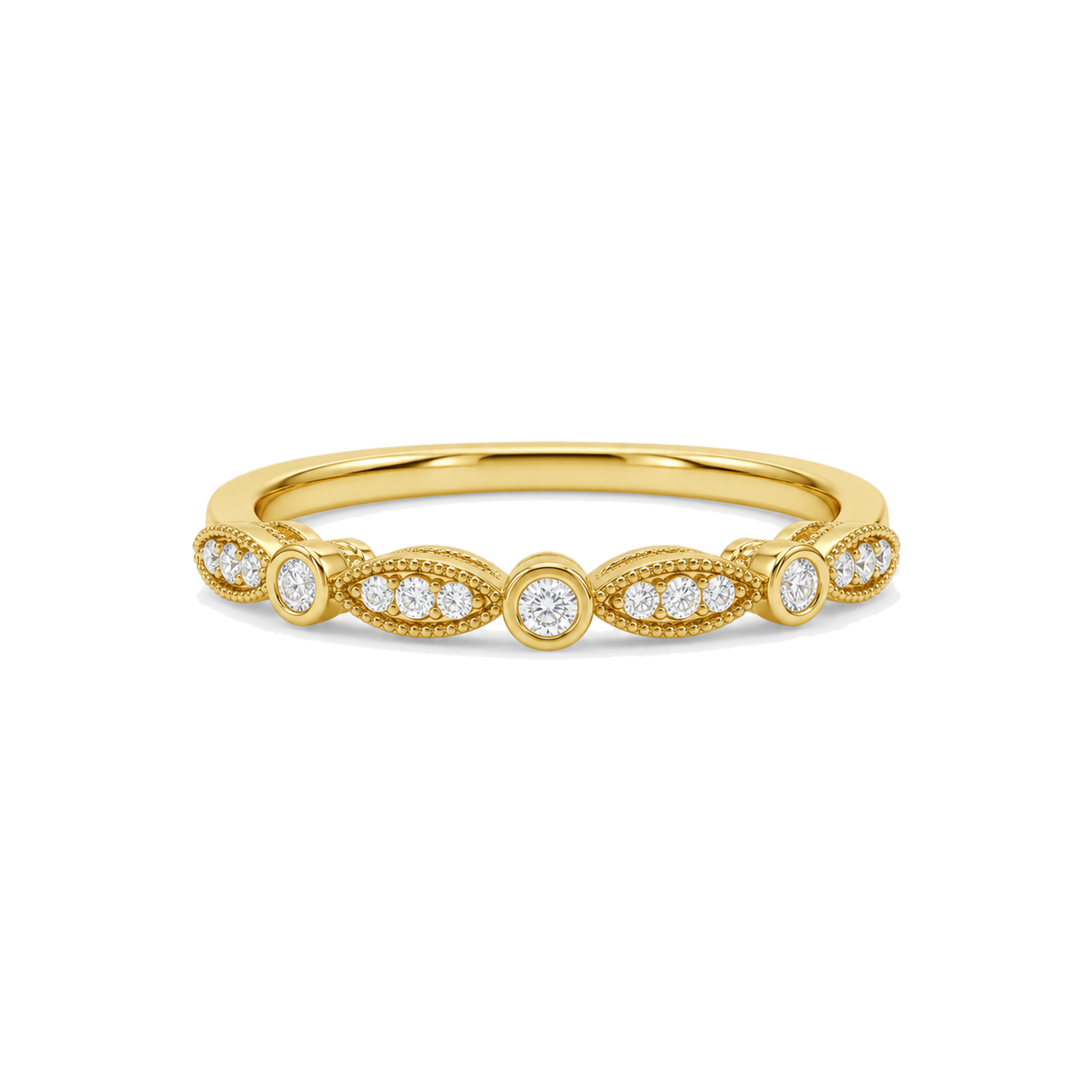 Lena Art Deco Milgrain Bezel Lab Grown Diamond Ring in 18K Yellow Gold