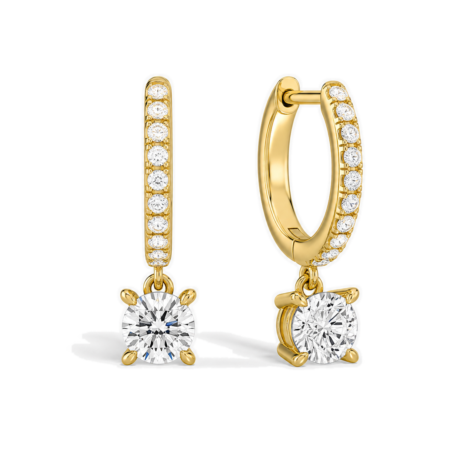 Fiorella Accented Drop Huggie Hoop Lab Grown Diamond Hoop Earrings in 14K Yellow Gold