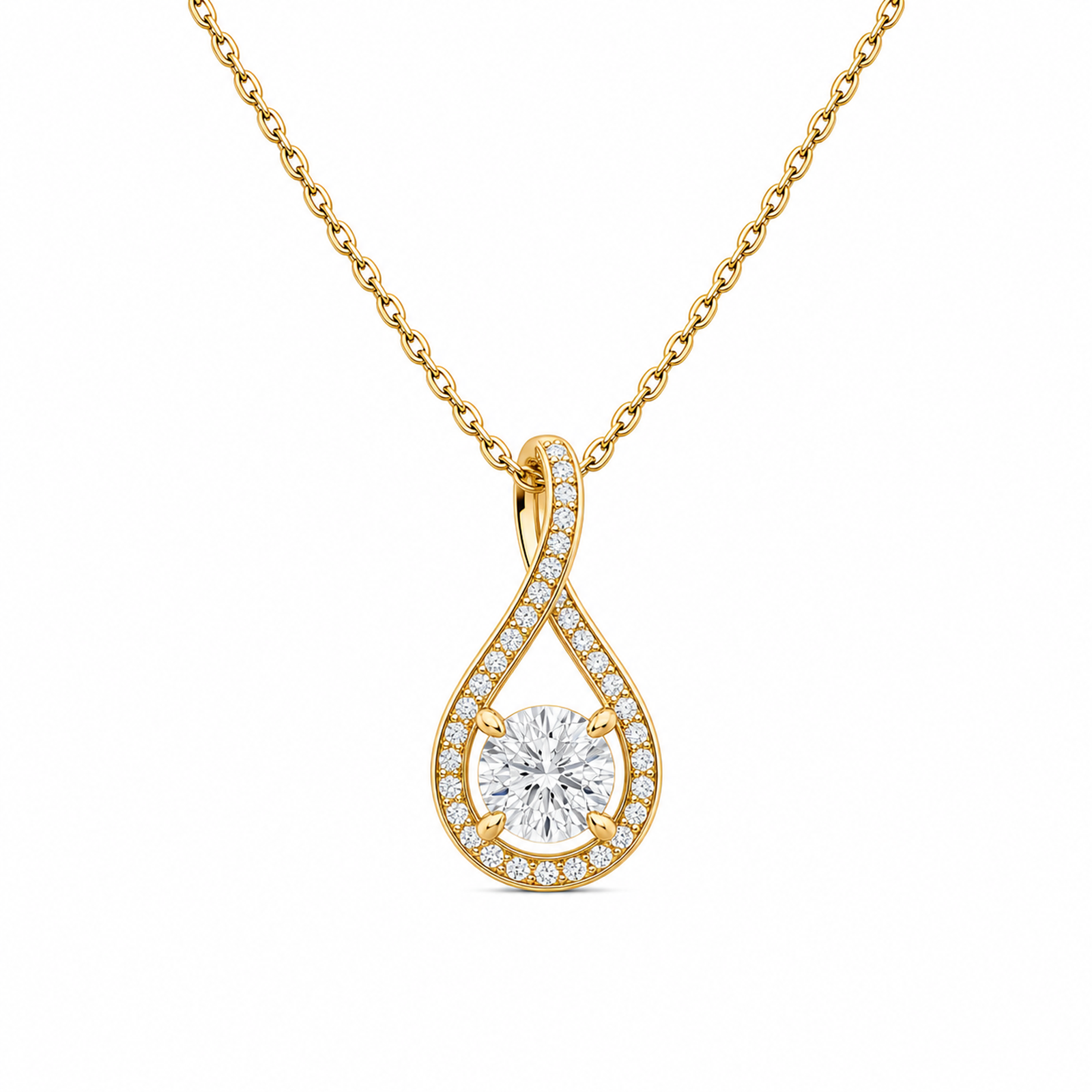 Lucina Halo Pave Twist Lab Grown Diamond Pendant Necklace in 14K Yellow Gold